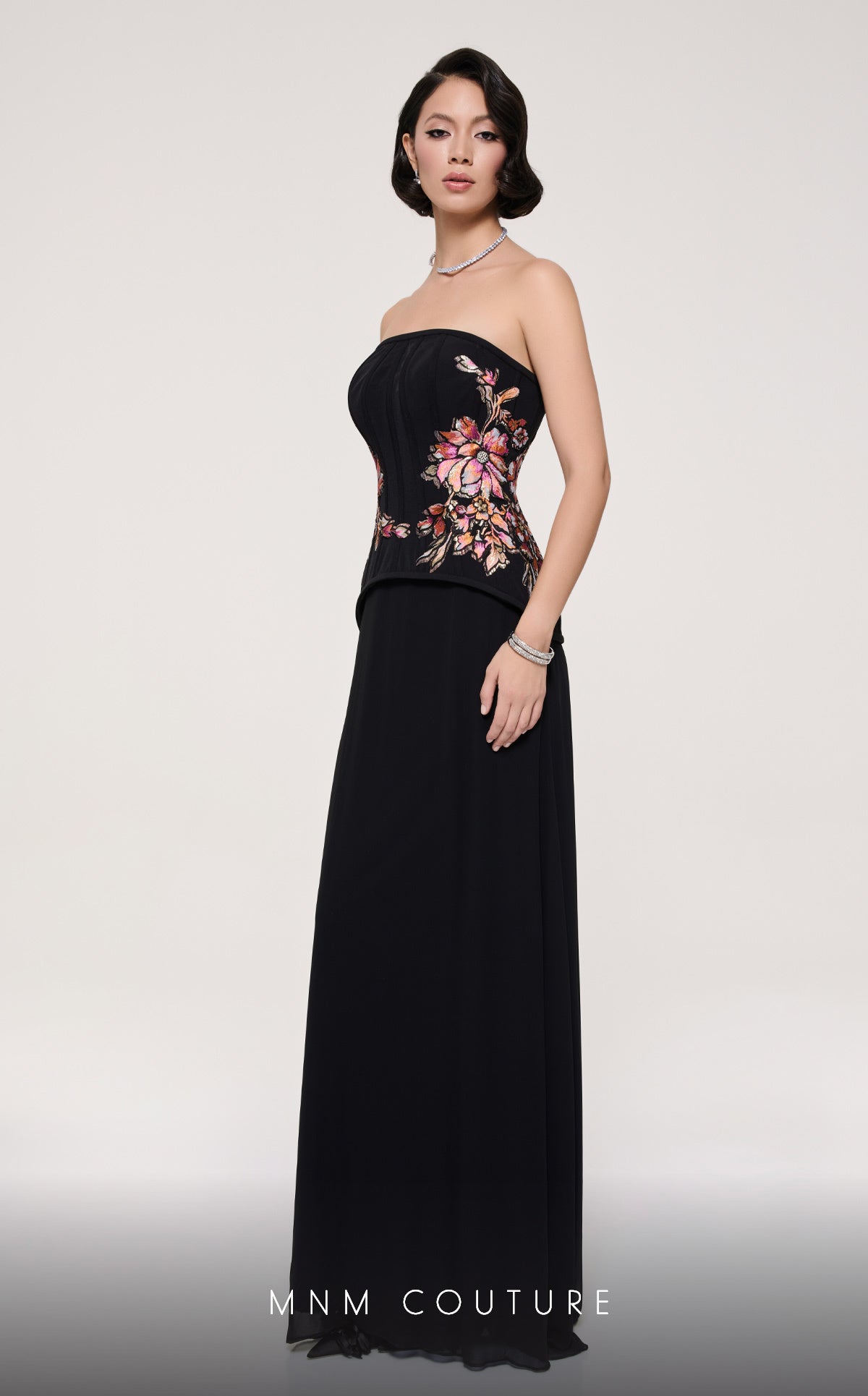 Formal Dresses Floral Corset Formal Long Prom Dress Black