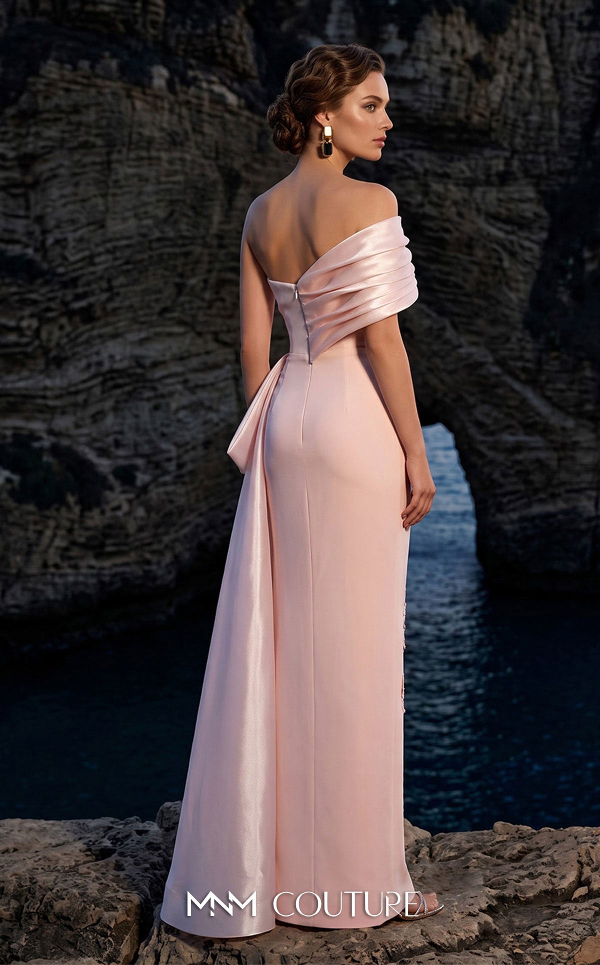 Strapless Curved Neck Floor-Length Satin Formal Sheath MNM Couture B1126