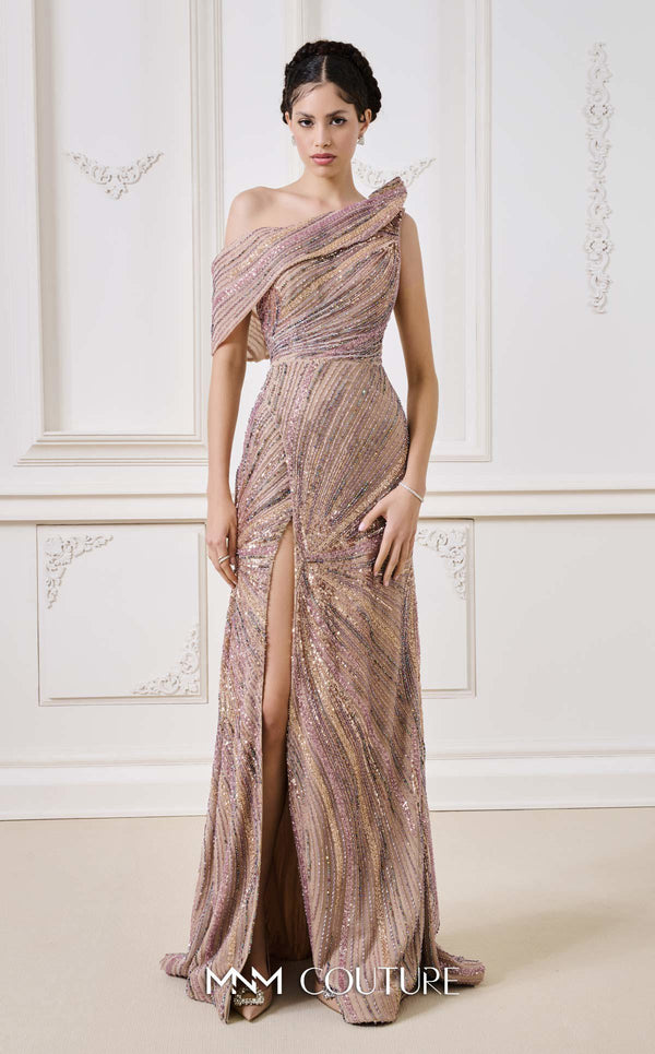 One-Shoulder Floor-Length Sequin Formal Mermaid MNM Couture B1137