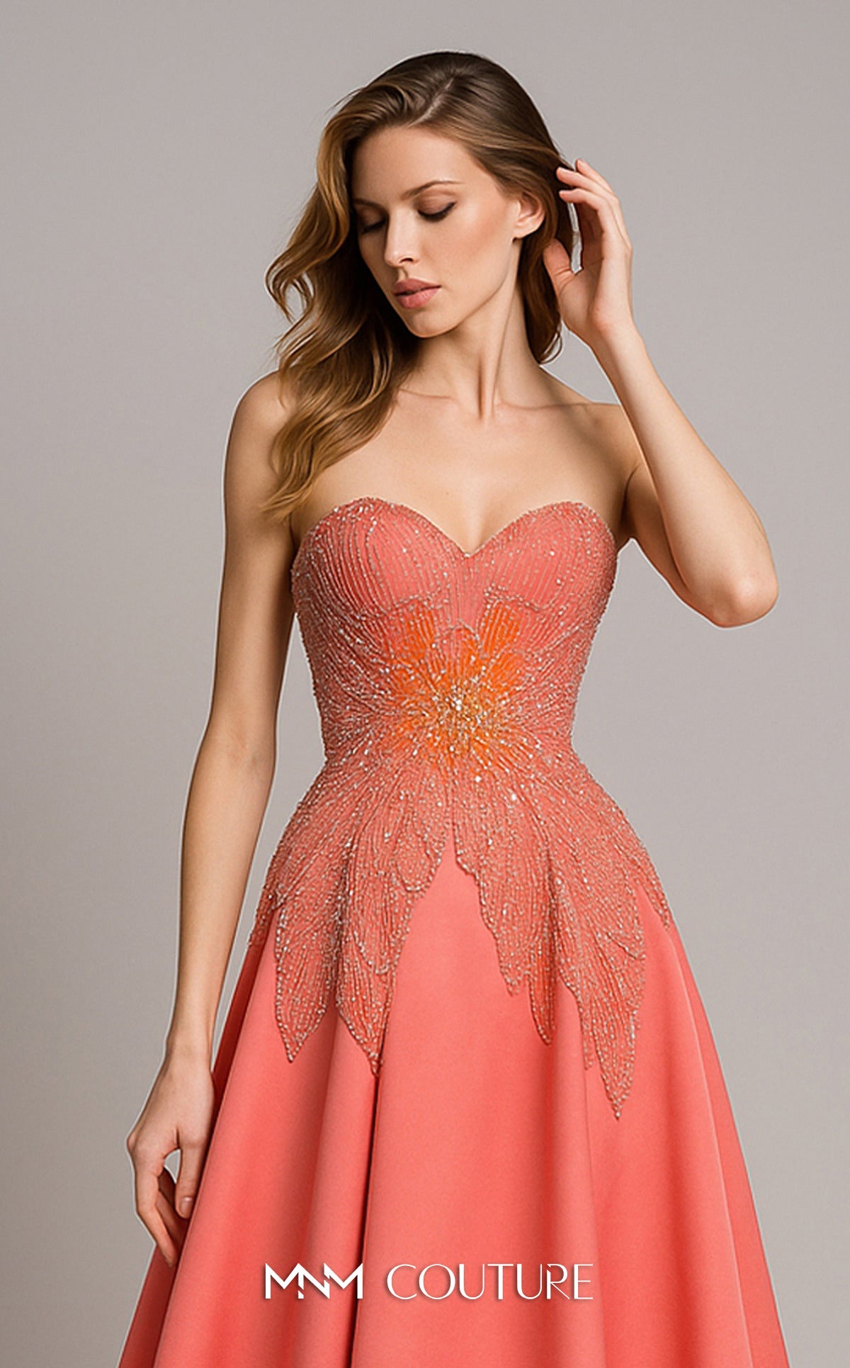 Prom Dresses Long Formal Beaded Corset A Line Prom Dress MNM Couture B1167 Coral