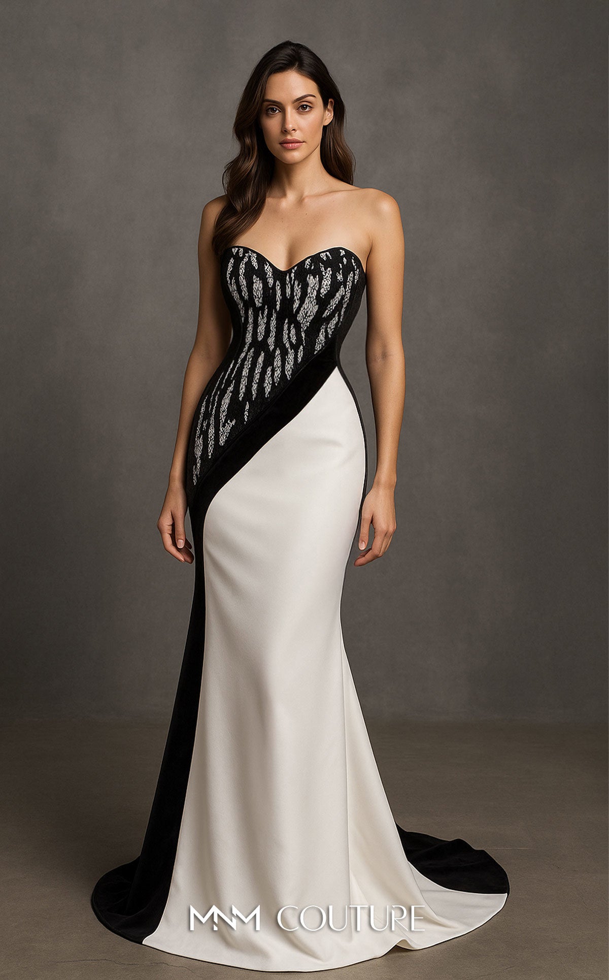 Off-Shoulder Pleated Taffeta Evening Gown by MNM Couture B1175 in Multicolor