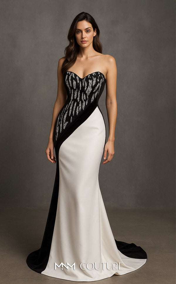 Off-Shoulder Pleated Taffeta Evening Gown by MNM Couture B1175