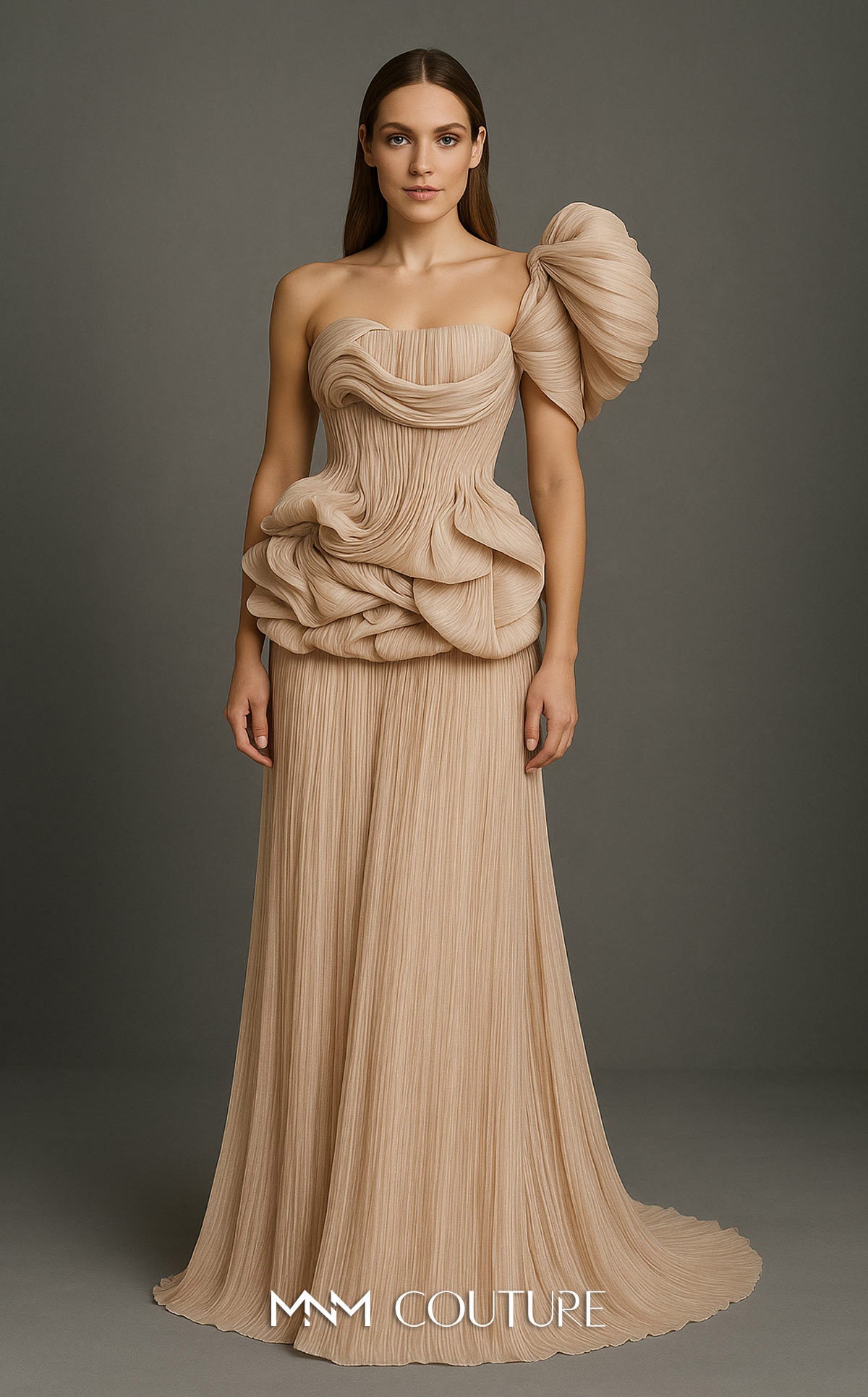 Formal Dresses Long Prom Pleated Ruffle Formal Dress MNM Couture B1181 Pink