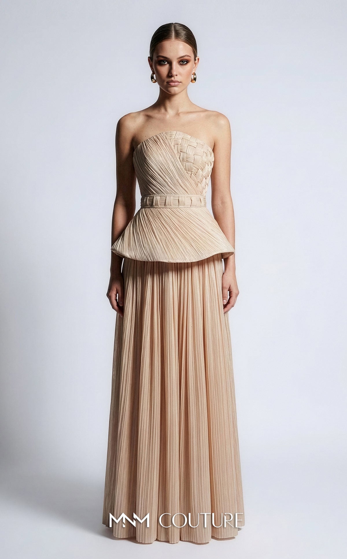 Strapless Curved Neck Floor-Length Chiffon Formal A-Line MNM Couture B1186