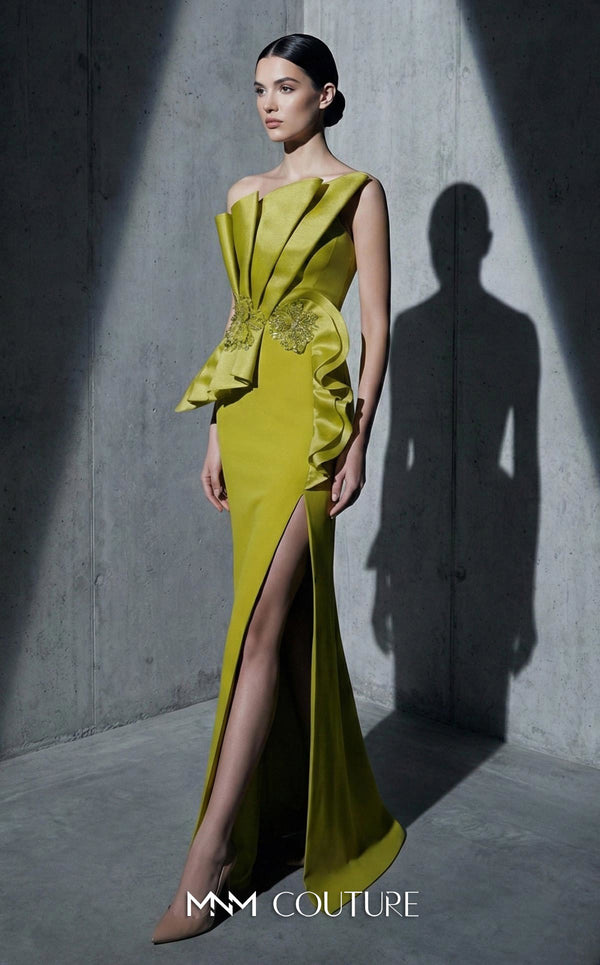 Beaded Slit Fitted Long Formal Prom Dress MNM Couture B1188