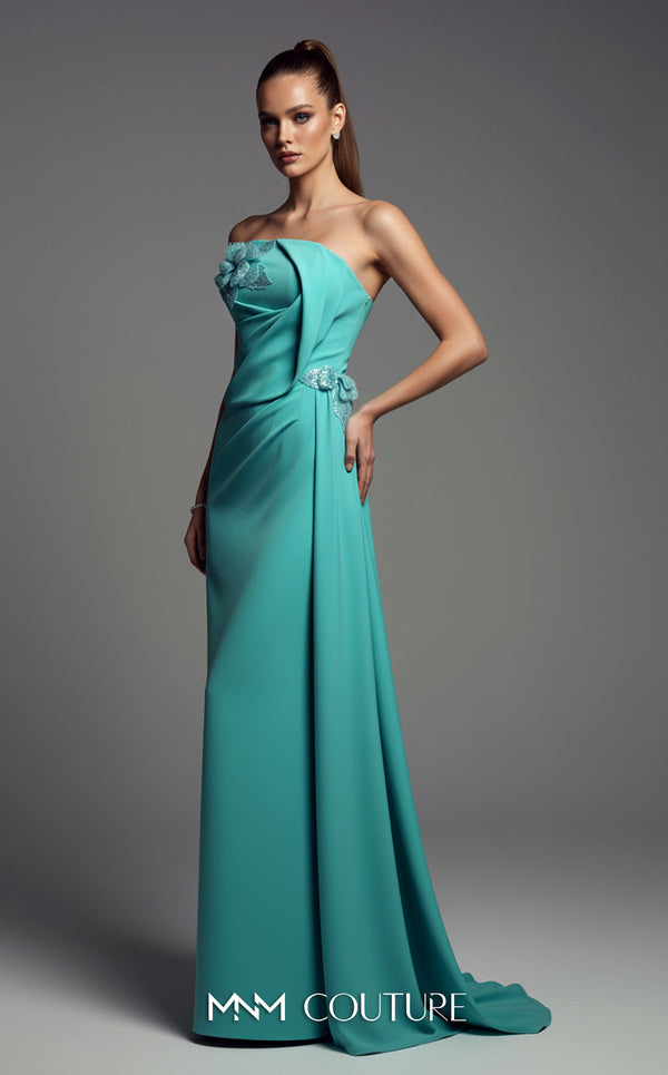 Strapless Floor-Length Satin Evening Gown by MNM Couture B1189