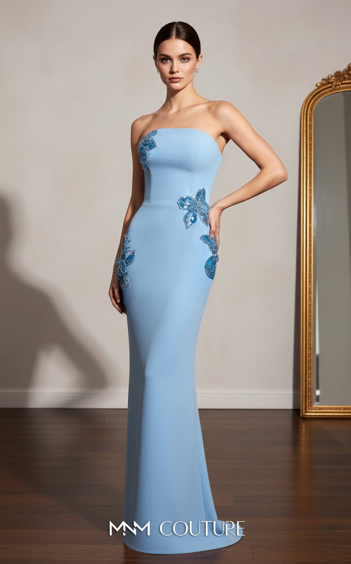 Strapless Straight Neck Floor-Length Scuba Formal Mermaid MNM Couture B1190