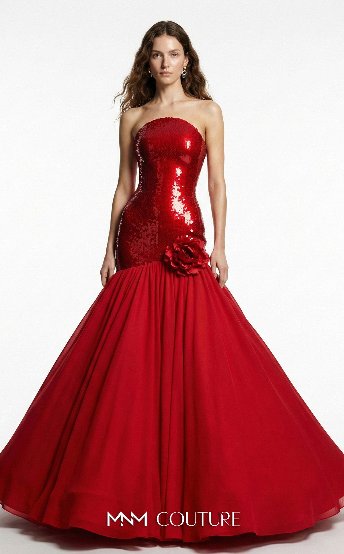 red trumpet mermaid dress Strapless Sequin Mermaid Formal Dress MNM Couture B1216A – The Dress Outlet