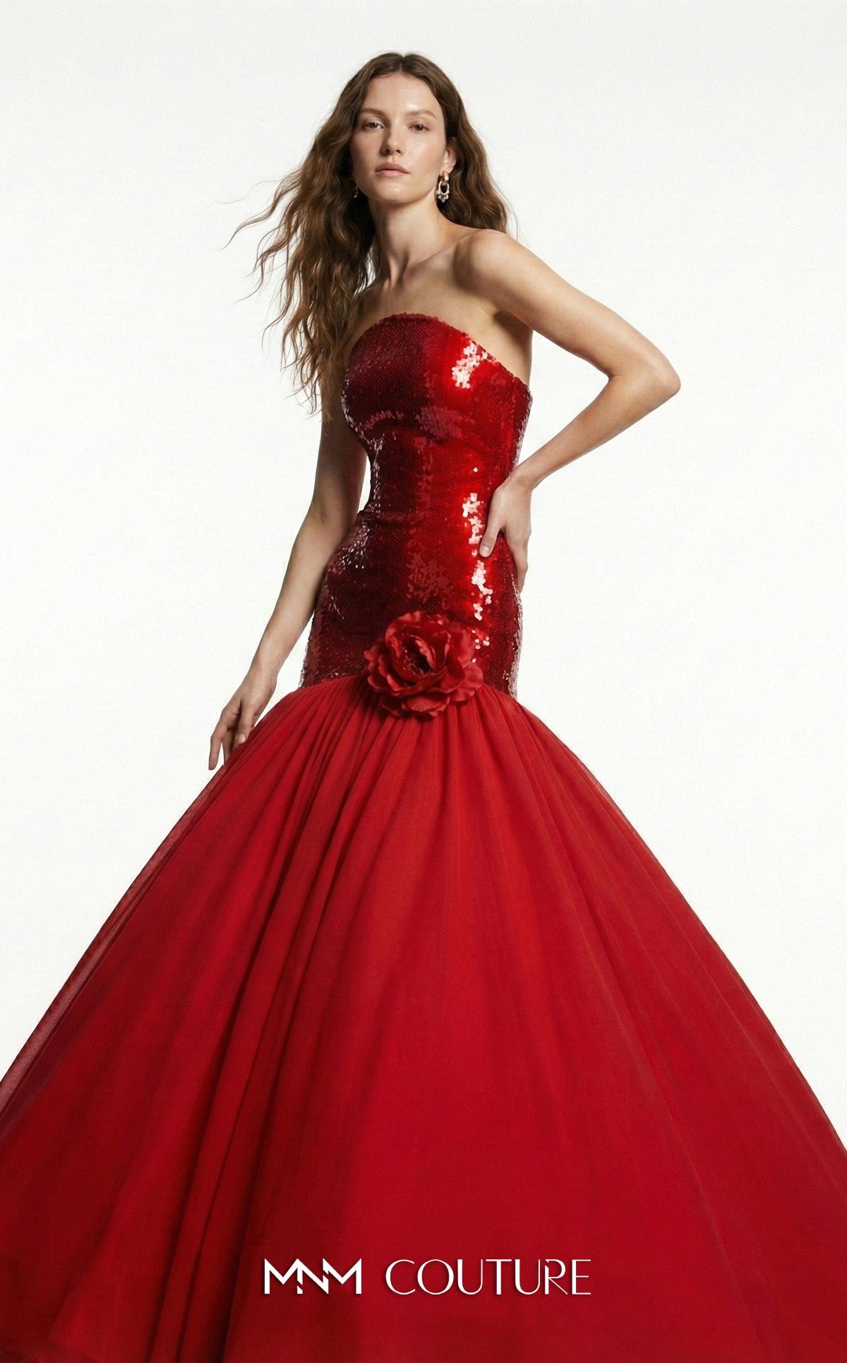 red trumpet mermaid prom dress Strapless Sequin Mermaid Formal Dress MNM Couture B1216A – The Dress Outlet