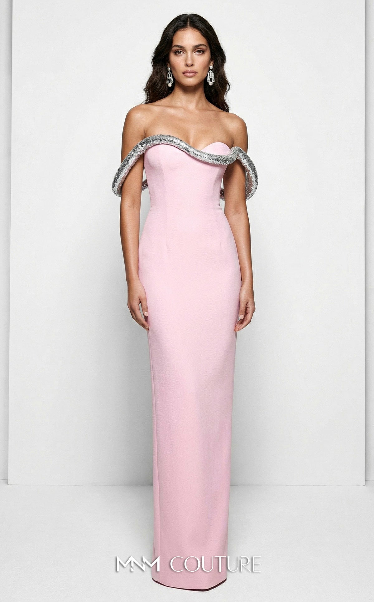 Strapless Curved Neck Floor-Length Satin Formal Sheath/Colu MNM Couture B1233