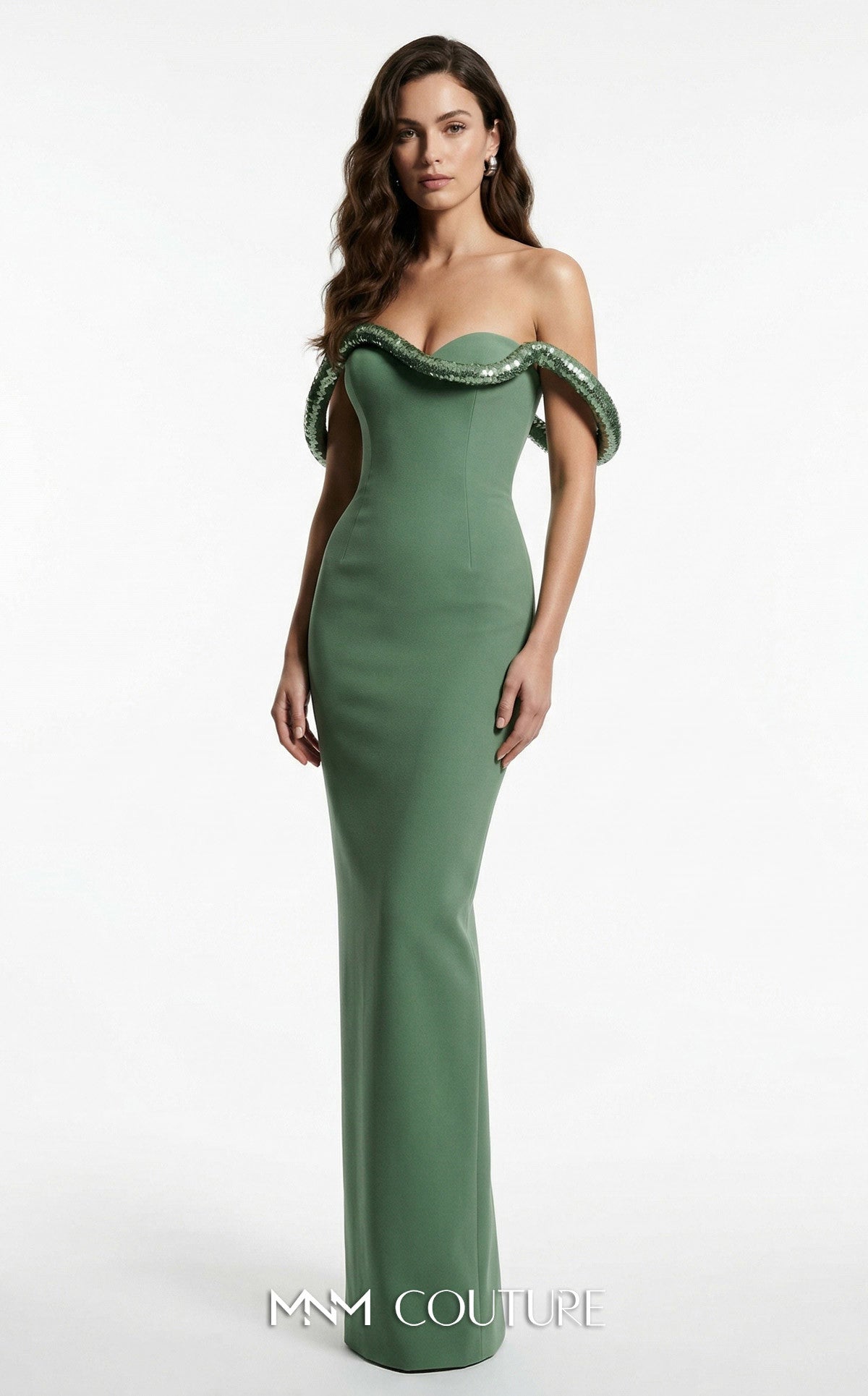 Strapless Curved Neck Floor-Length Satin Formal Sheath/Colu MNM Couture B1233