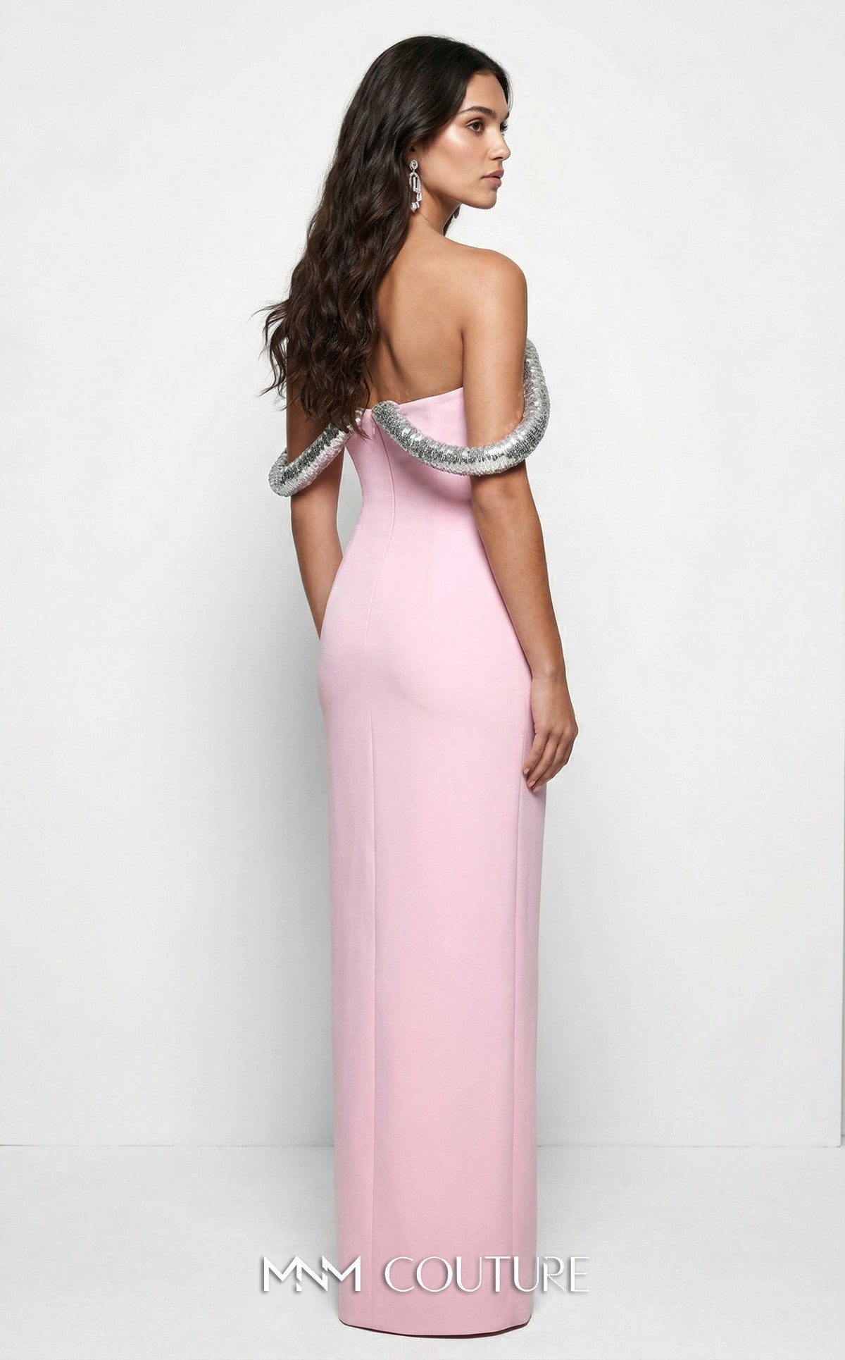 Strapless Curved Neck Floor-Length Satin Formal Sheath/Colu MNM Couture B1233