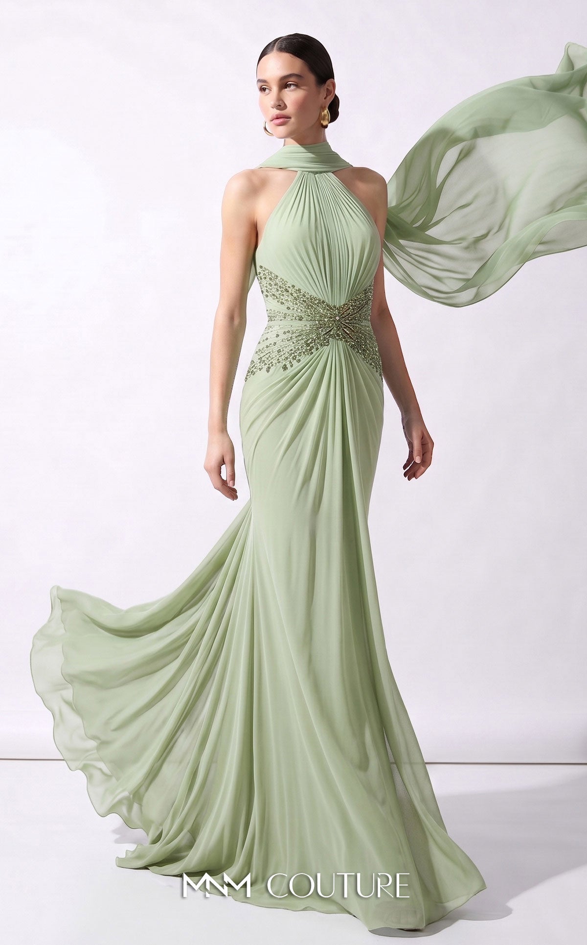Halter Floor-Length Chiffon Evening Mermaid MNM Couture B1240