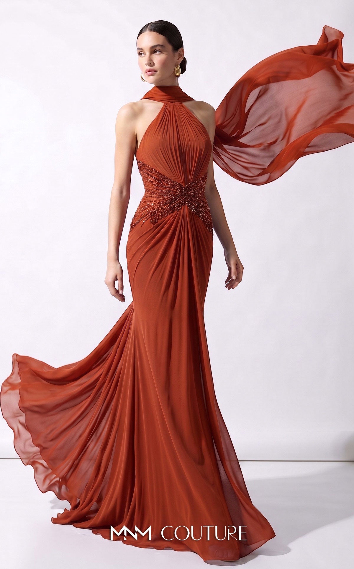 Halter Floor-Length Chiffon Evening Mermaid MNM Couture B1240