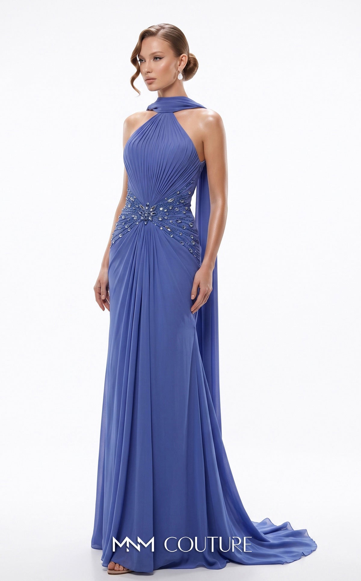Halter Floor-Length Chiffon Evening Mermaid MNM Couture B1240