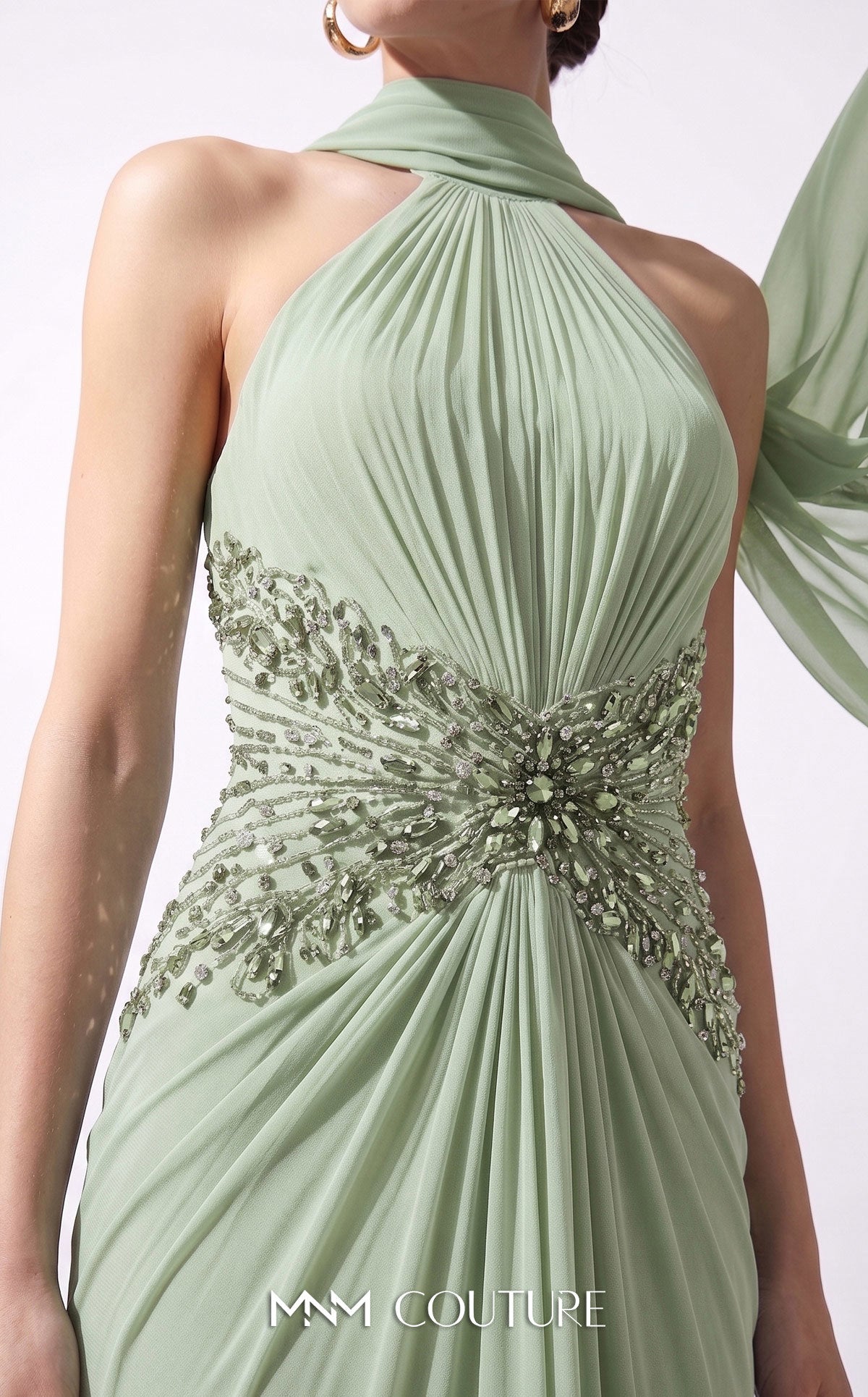 Halter Floor-Length Chiffon Evening Mermaid MNM Couture B1240