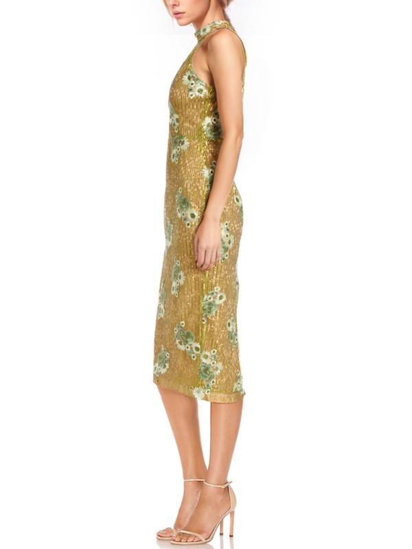 badgley mischka sequin dress Halter Knee-Length Sequin Cocktail Embroidered Floral Dress Badgley Mi – The Dress Outlet