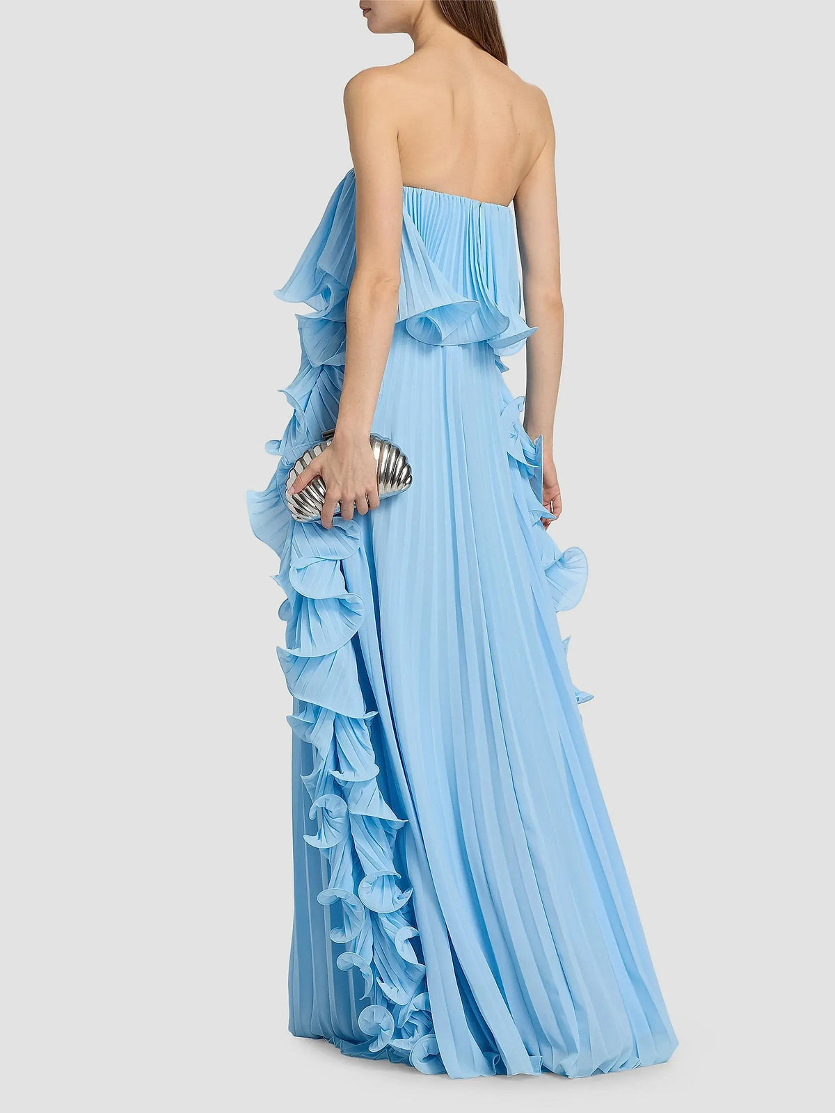 Badgley Mischka V-Neck Long Sleeve Pleated Gown BB0002A