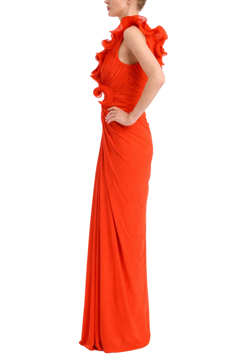 Badgley Mischka Pleated Ruffle V-Neck Column Gown BB0029A