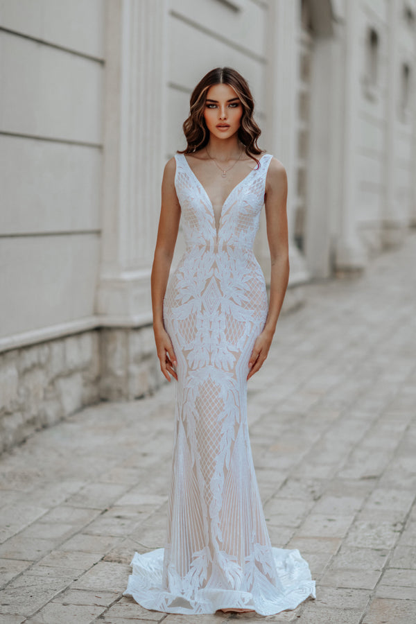 Tina Holly BB052 Fitted Long Sequin Mermaid Boho Wedding Dress