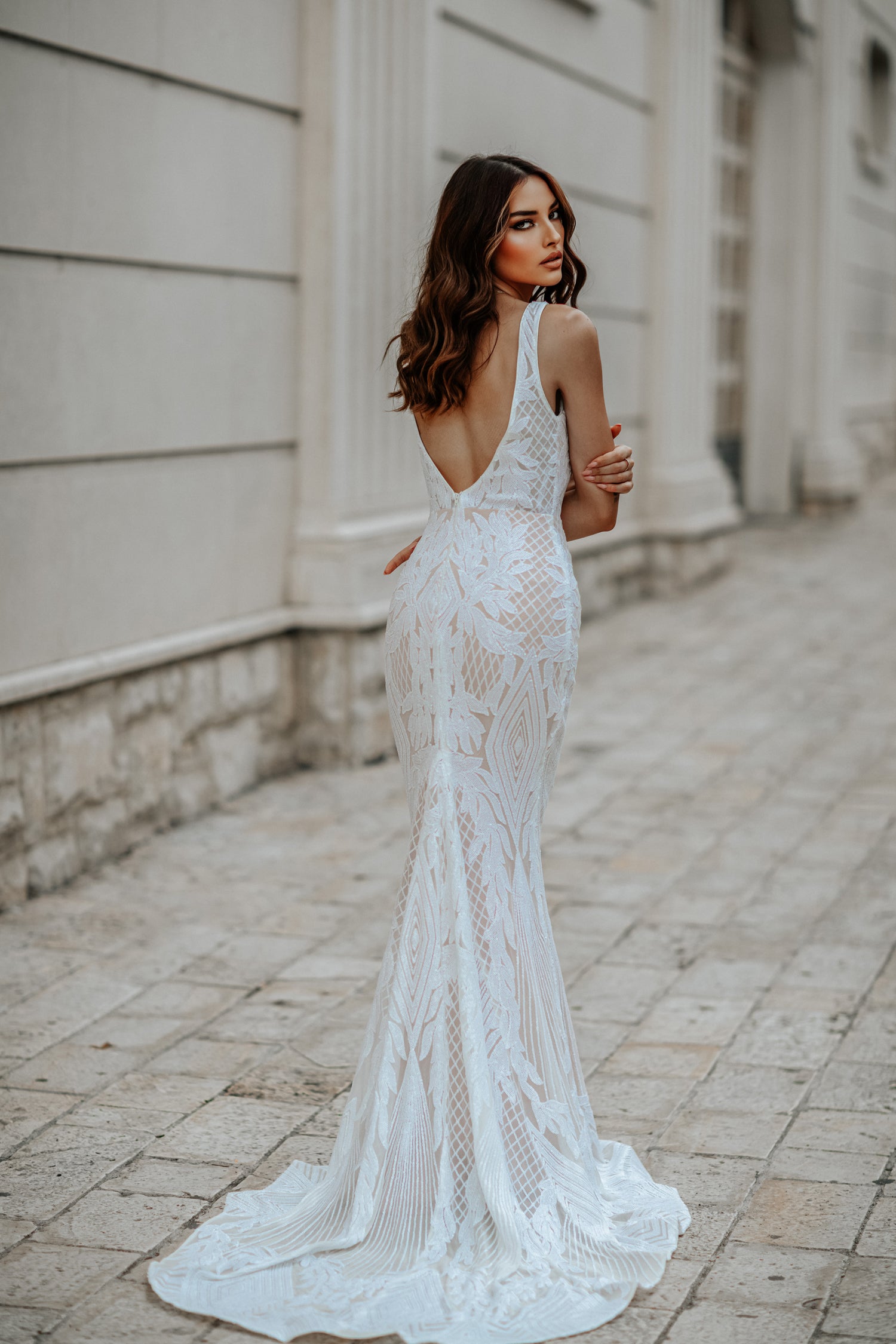 Tina Holly BB052 Fitted Long Sequin Mermaid Boho Wedding Dress