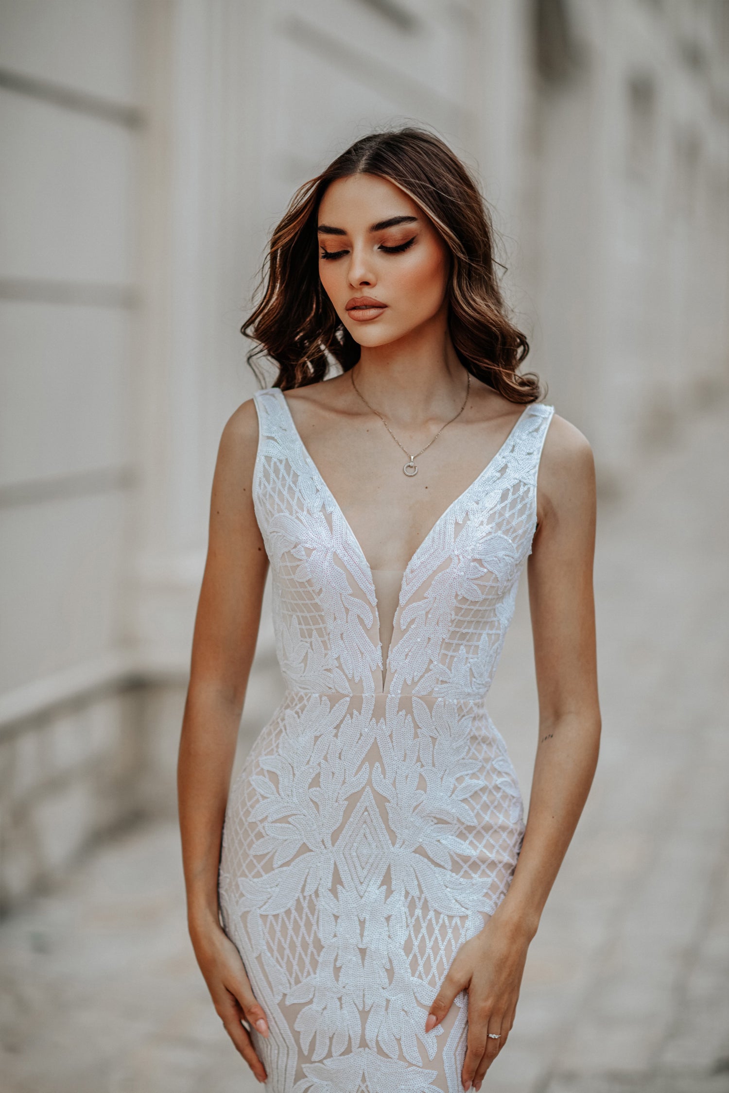 Tina Holly BB052 Fitted Long Sequin Mermaid Boho Wedding Dress