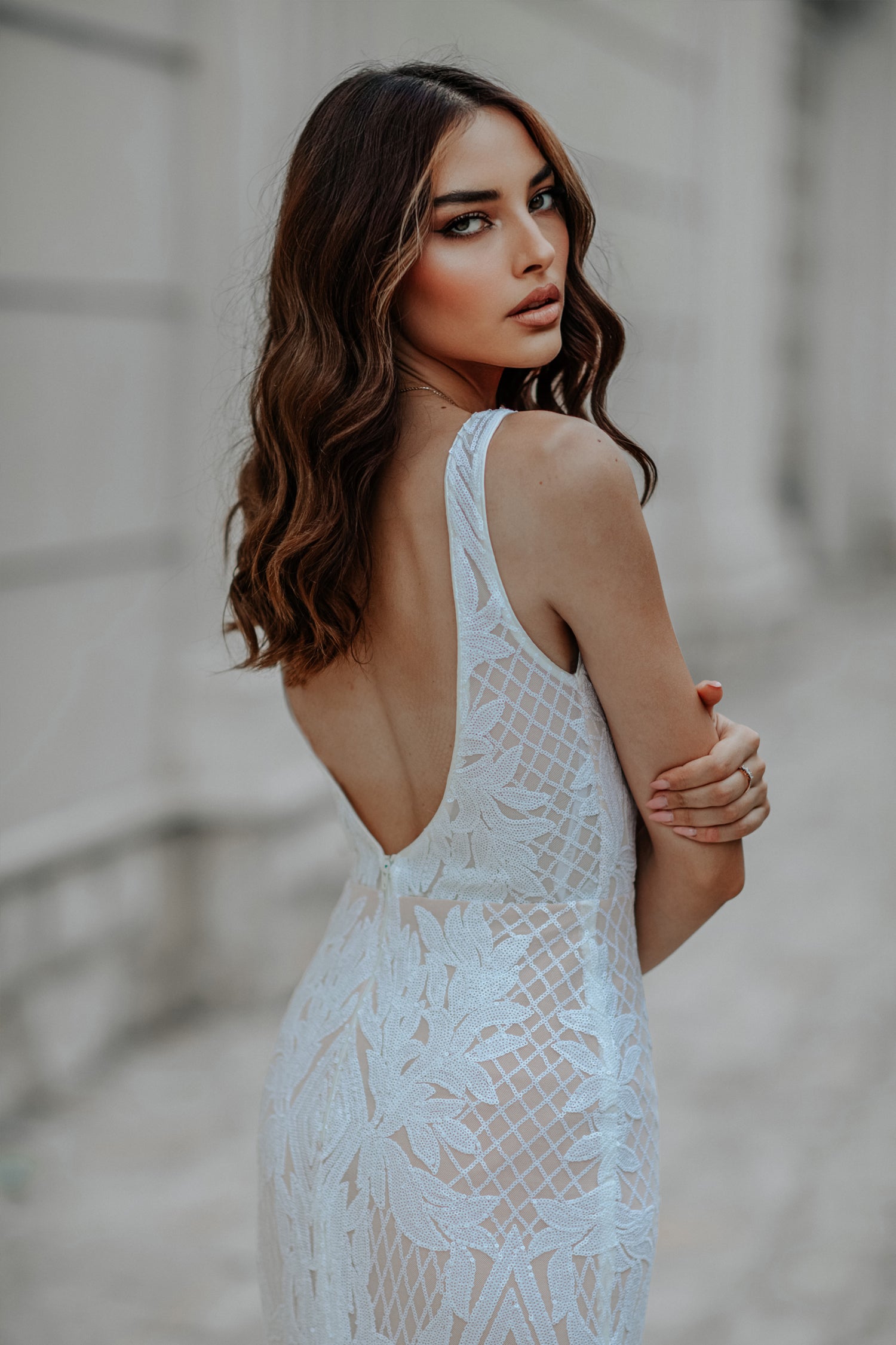 Tina Holly BB052 Fitted Long Sequin Mermaid Boho Wedding Dress
