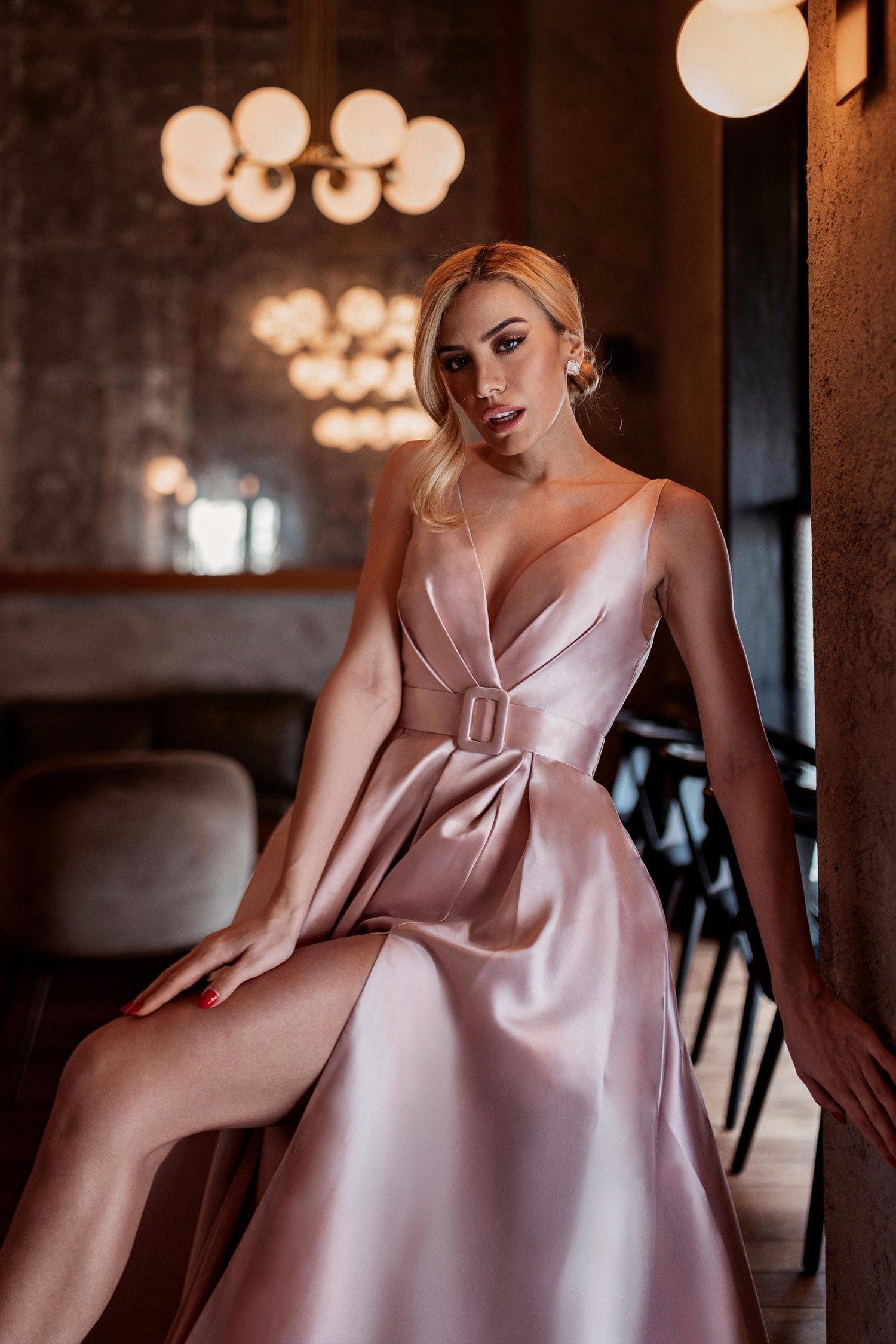 Prom Dresses Long Belt A Line Formal Prom Dress Pink