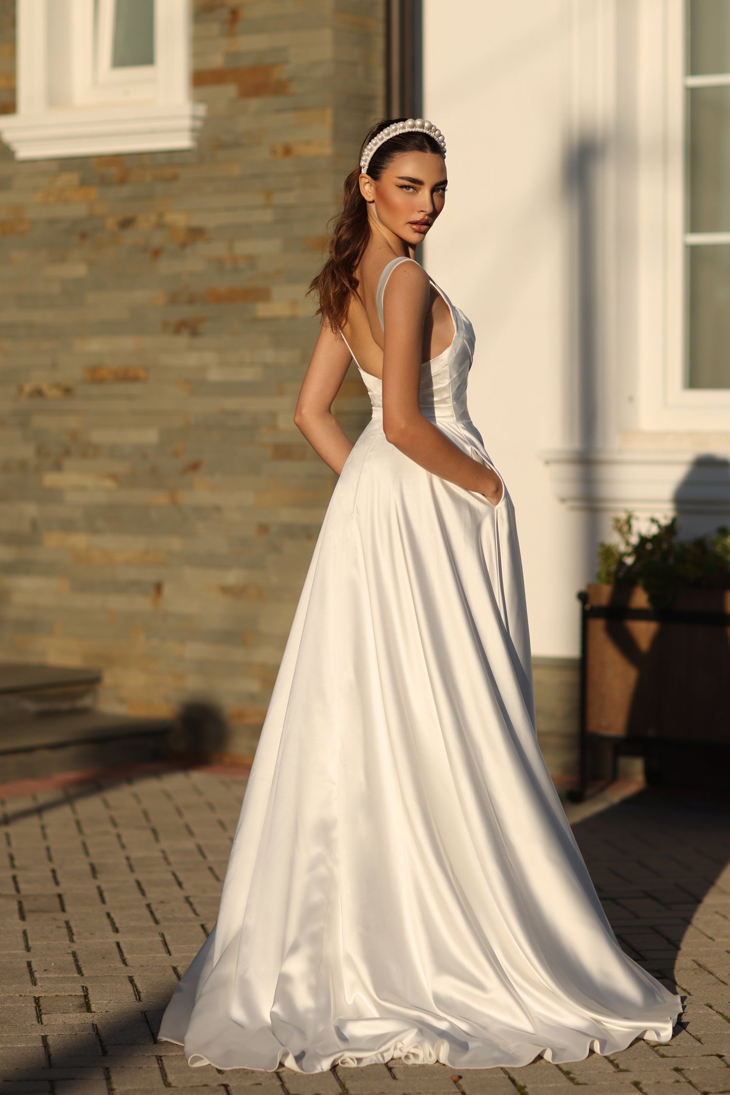 Tina Holly BB210W Pleated A Line Long Ball Gown Wedding Dress