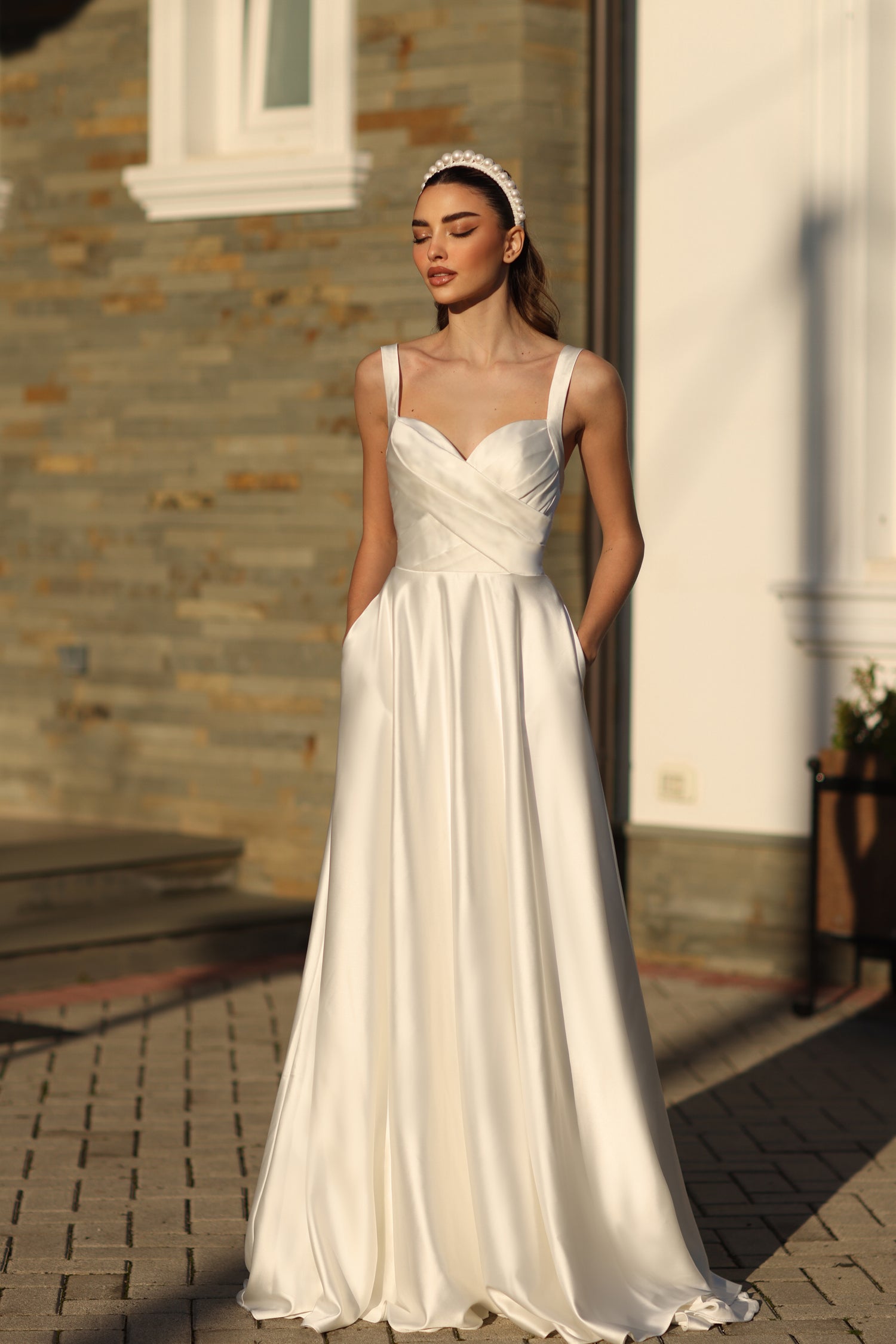 Tina Holly BB210W Pleated A Line Long Ball Gown Wedding Dress