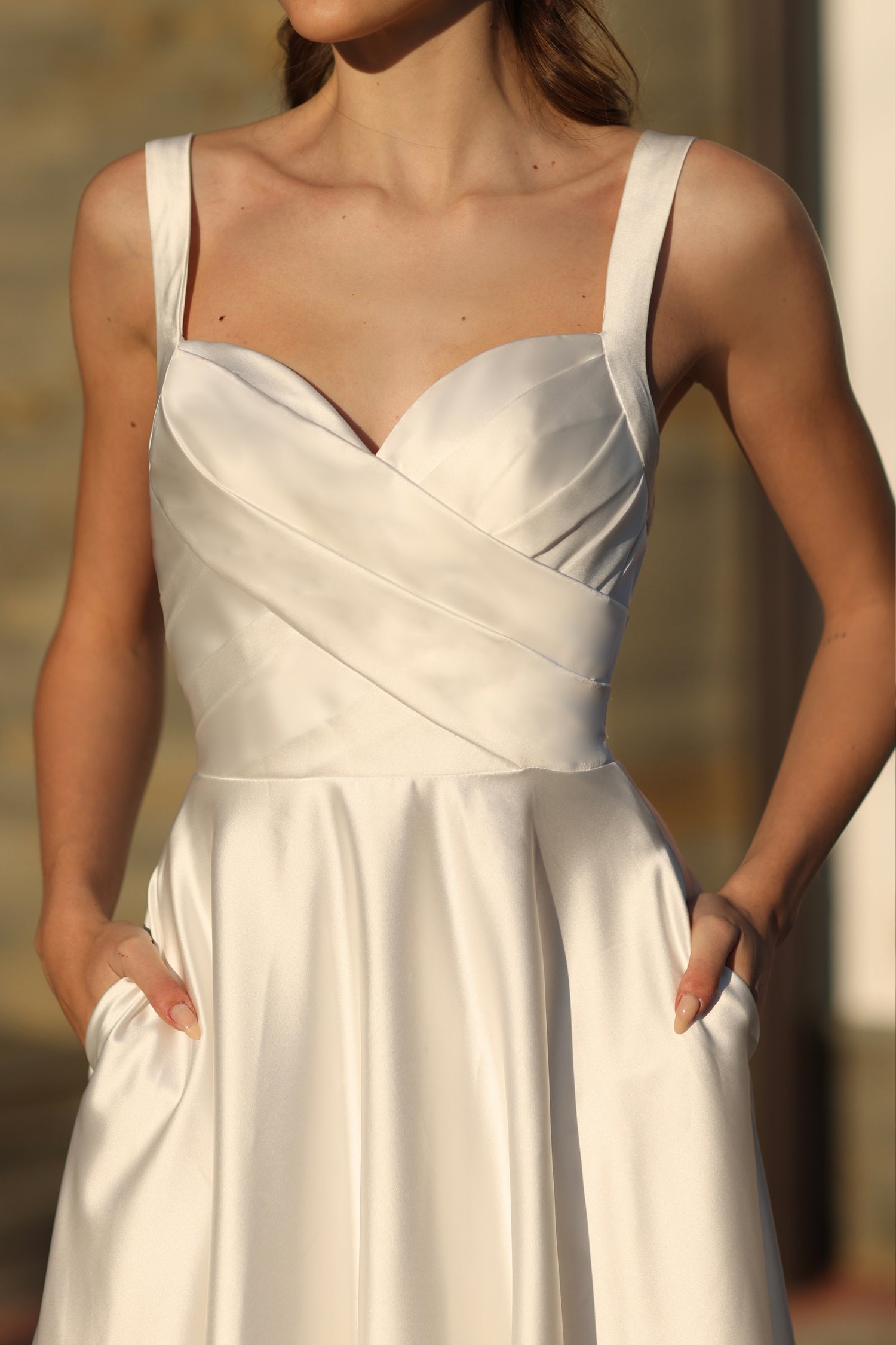 Tina Holly BB210W Pleated A Line Long Ball Gown Wedding Dress