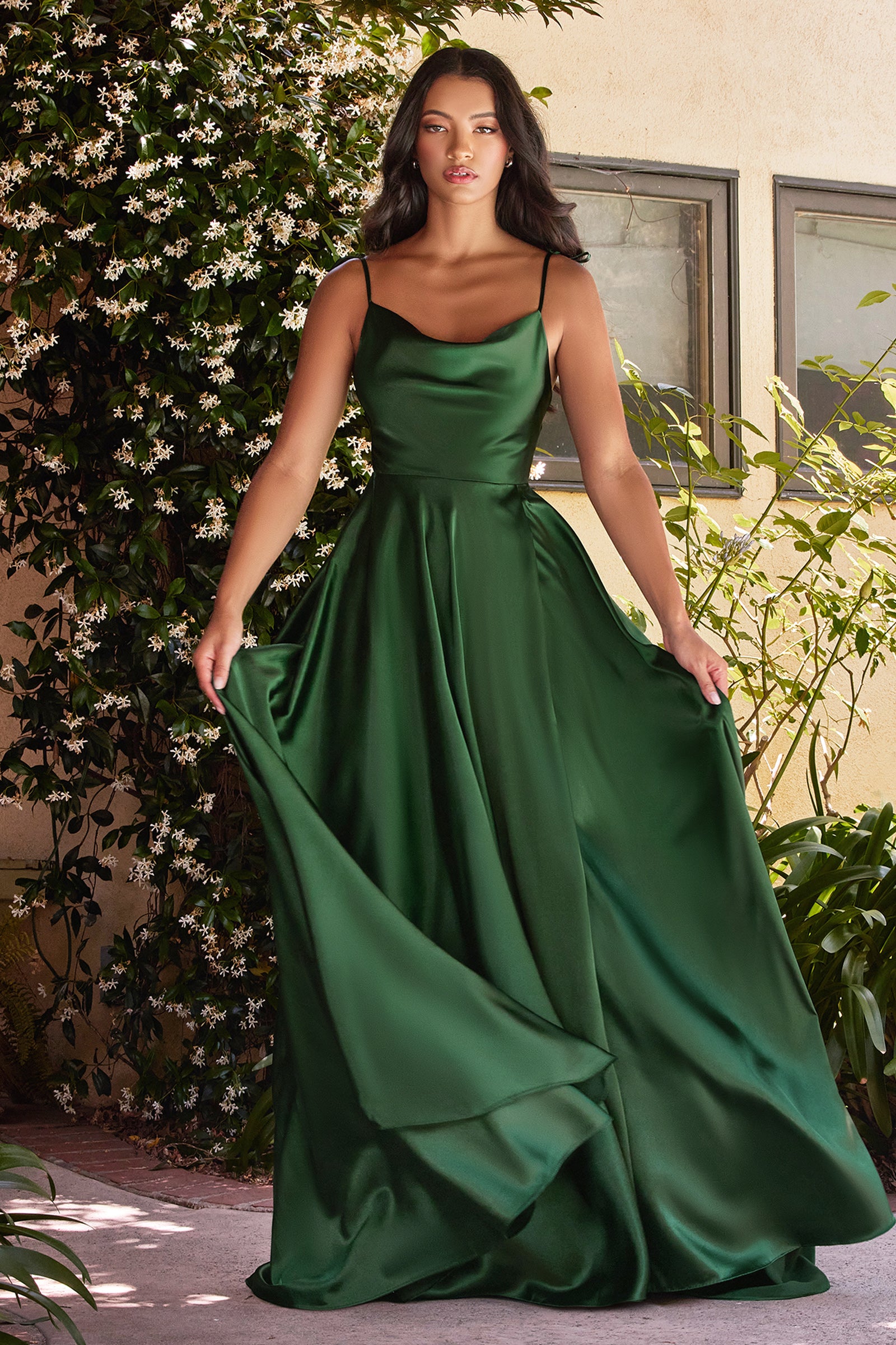 long green satin dress Hey Girl Cowl Neck Forest Do Not Bleach Dark Green Satin Long Prom