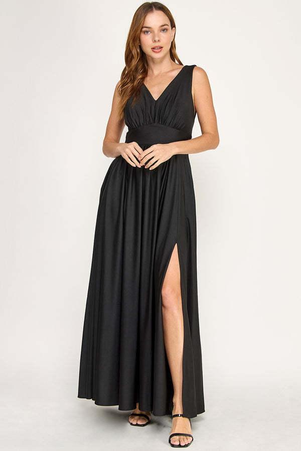 V-Neck Floor-Length Jersey Formal A-Line Lenovia 3120