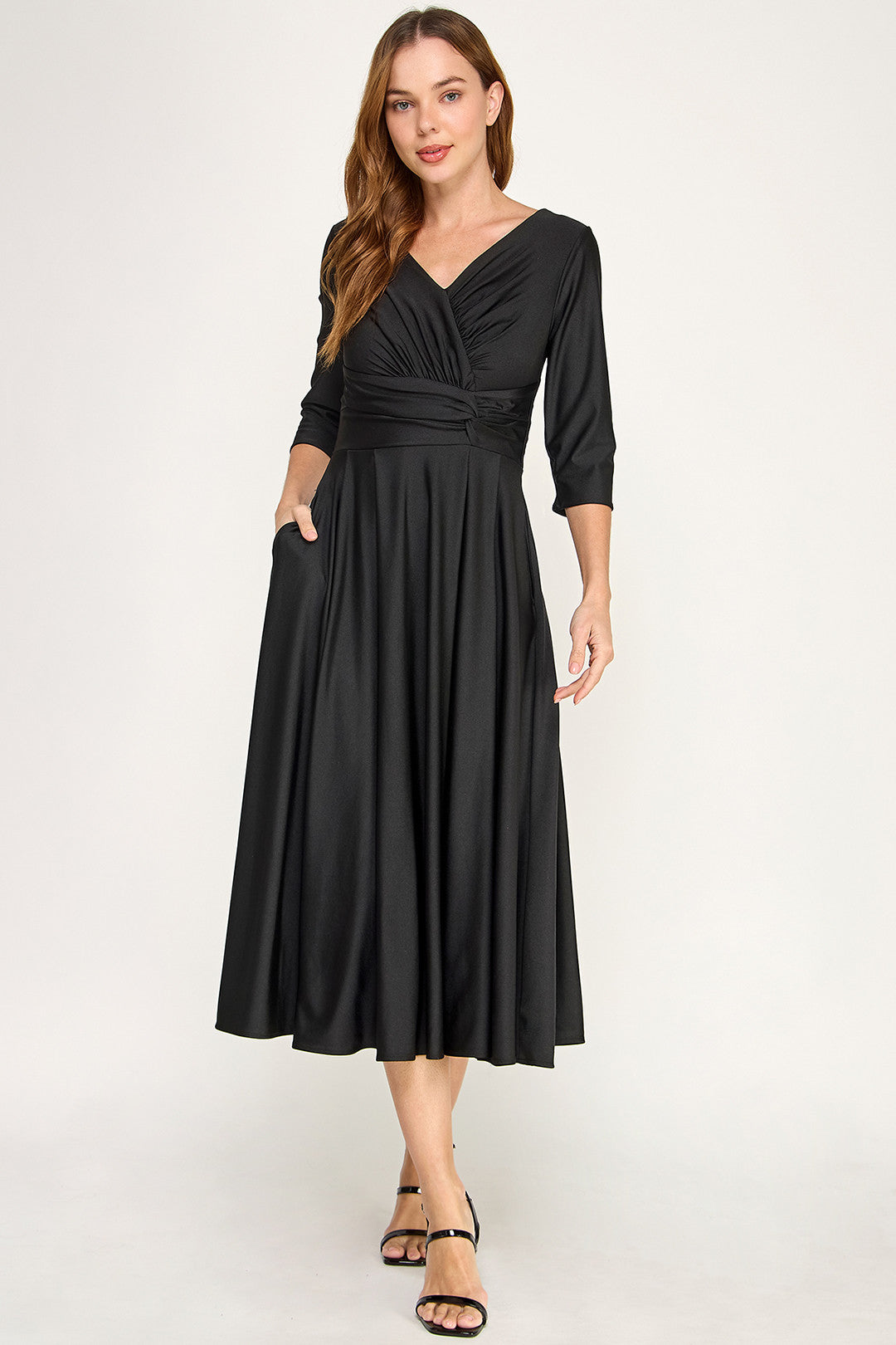 V-Neck Midi Jersey Cocktail A-Line Lenovia 3127