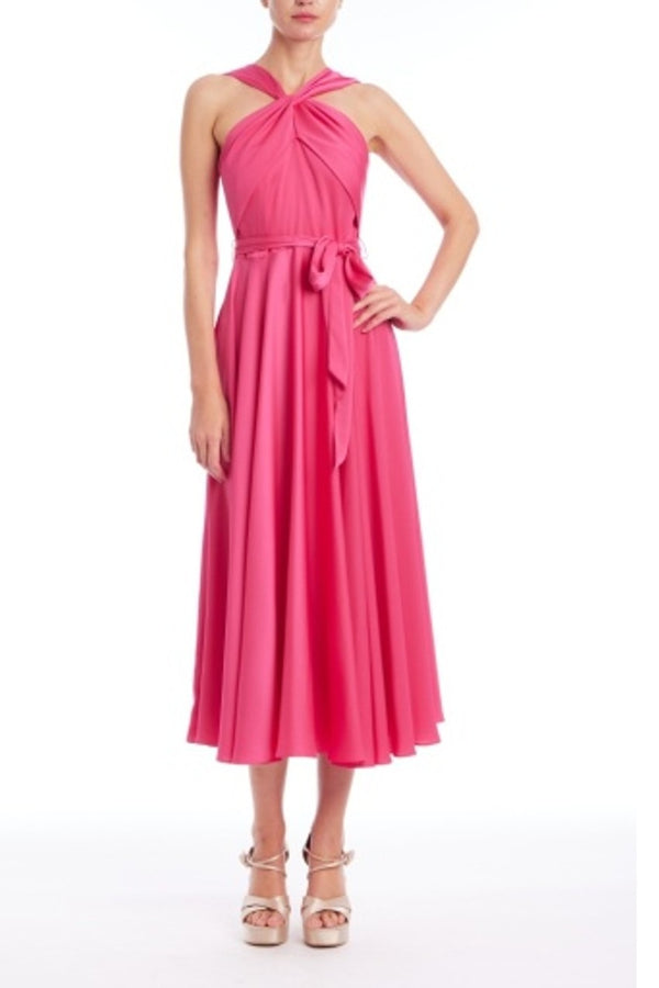 Badgley Mischka Twisted Satin Halter Midi Dress BSD9082