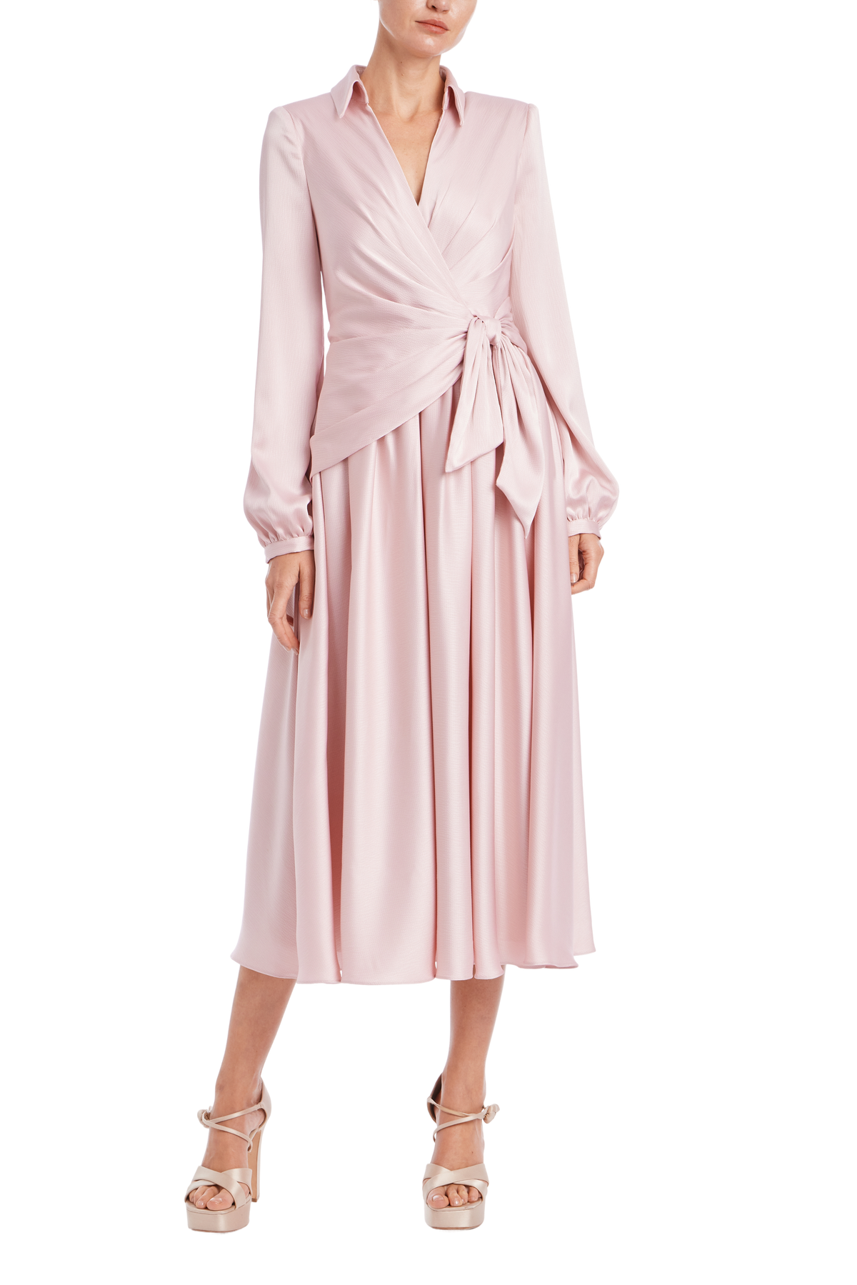 Blush Badgley Mischka BSD9086 V-Neck Short Satin Formal Dress Wrap Tie