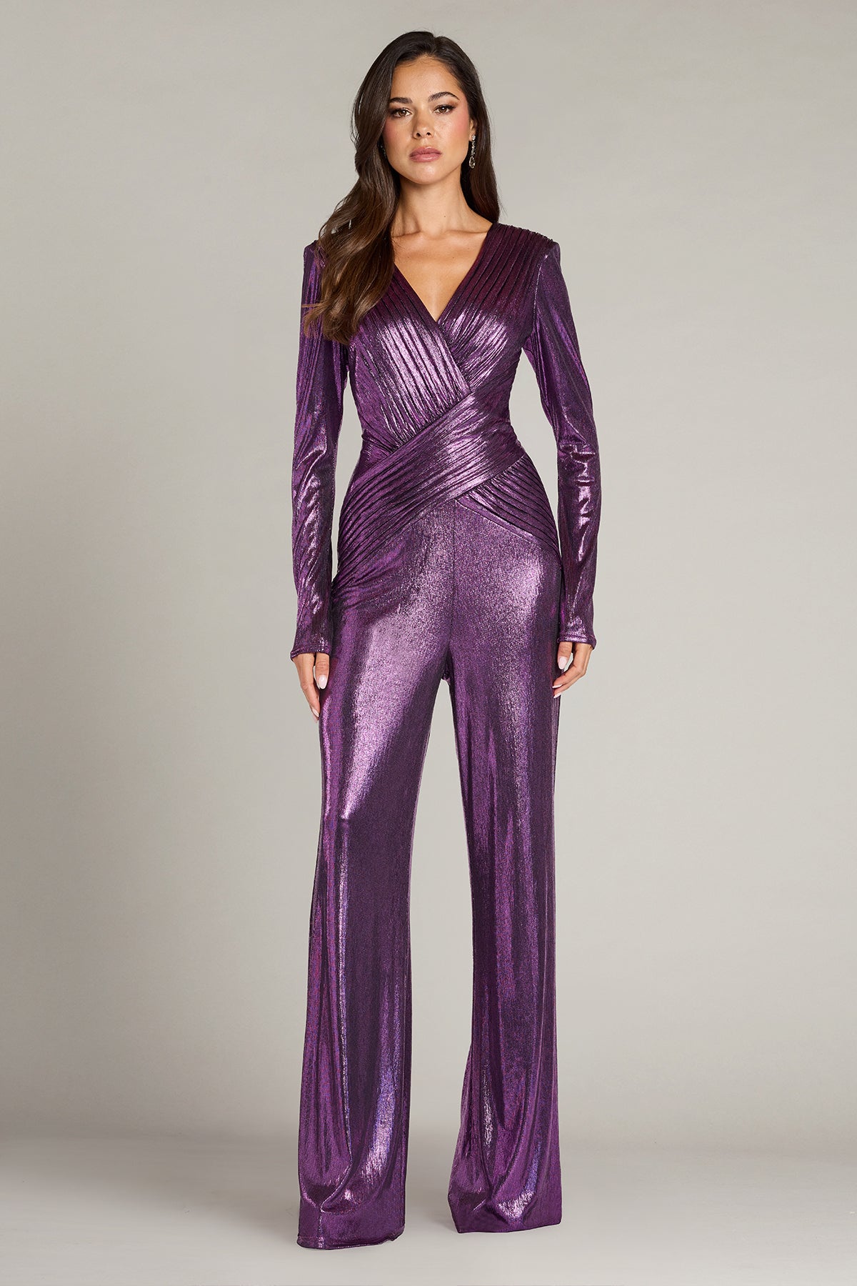 V-Neck Floor-Length Jersey Formal Sheath/Column Tadashi Shoji BSJ24628Y
