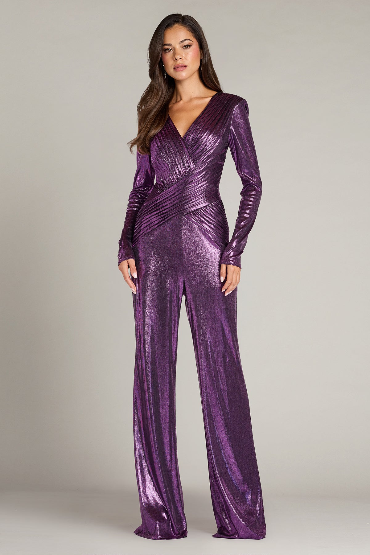 V-Neck Floor-Length Jersey Formal Sheath/Column Tadashi Shoji BSJ24628Y