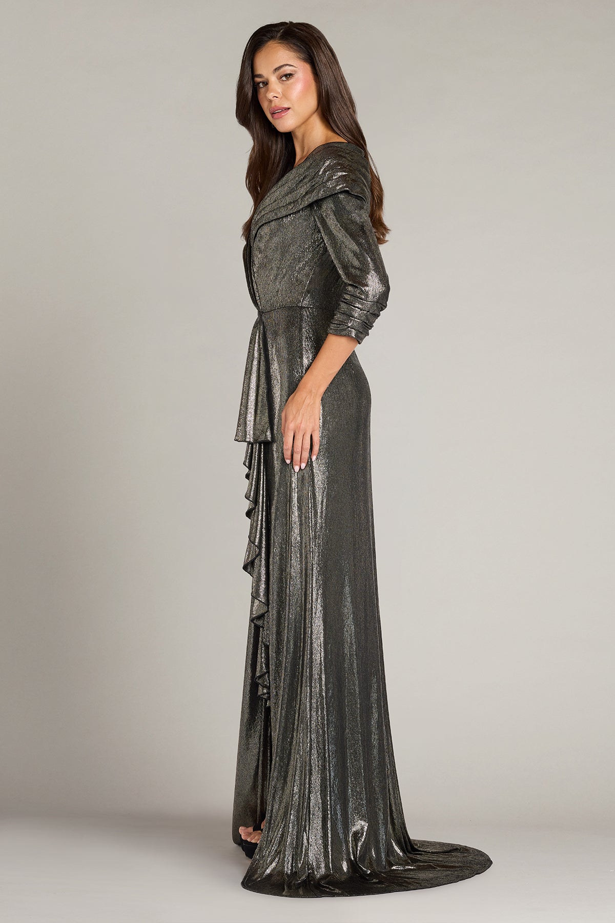 V-Neck Floor-Length Satin Formal Mermaid Tadashi Shoji BSJ26441L
