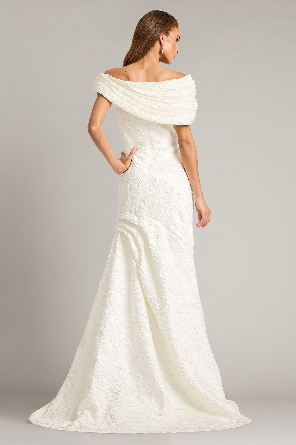 Off-the-Shoulder Floor-Length Lace Wedding Dress Tadashi Shoji BSW26018LBR