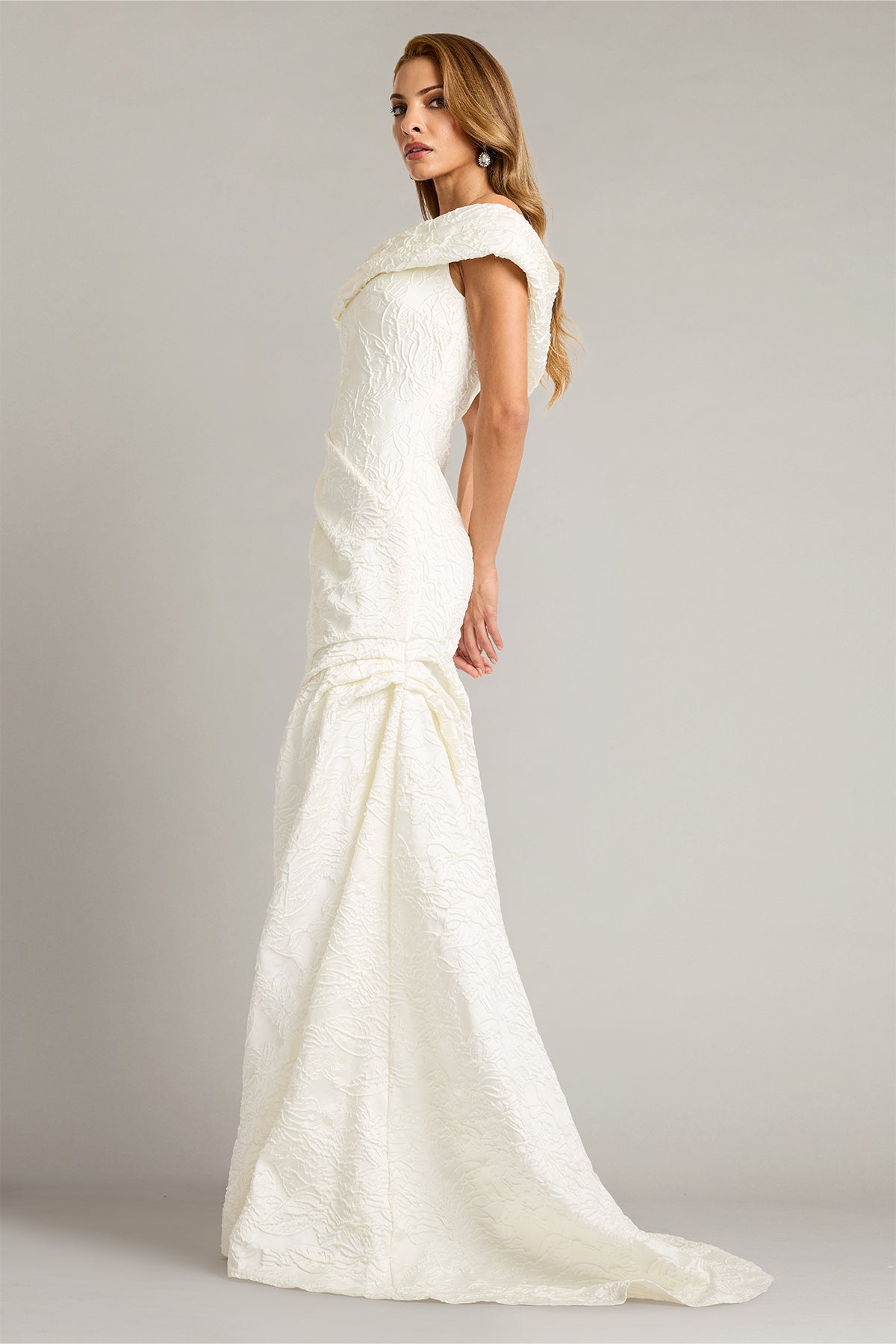 Off-the-Shoulder Floor-Length Lace Wedding Dress Tadashi Shoji BSW26018LBR