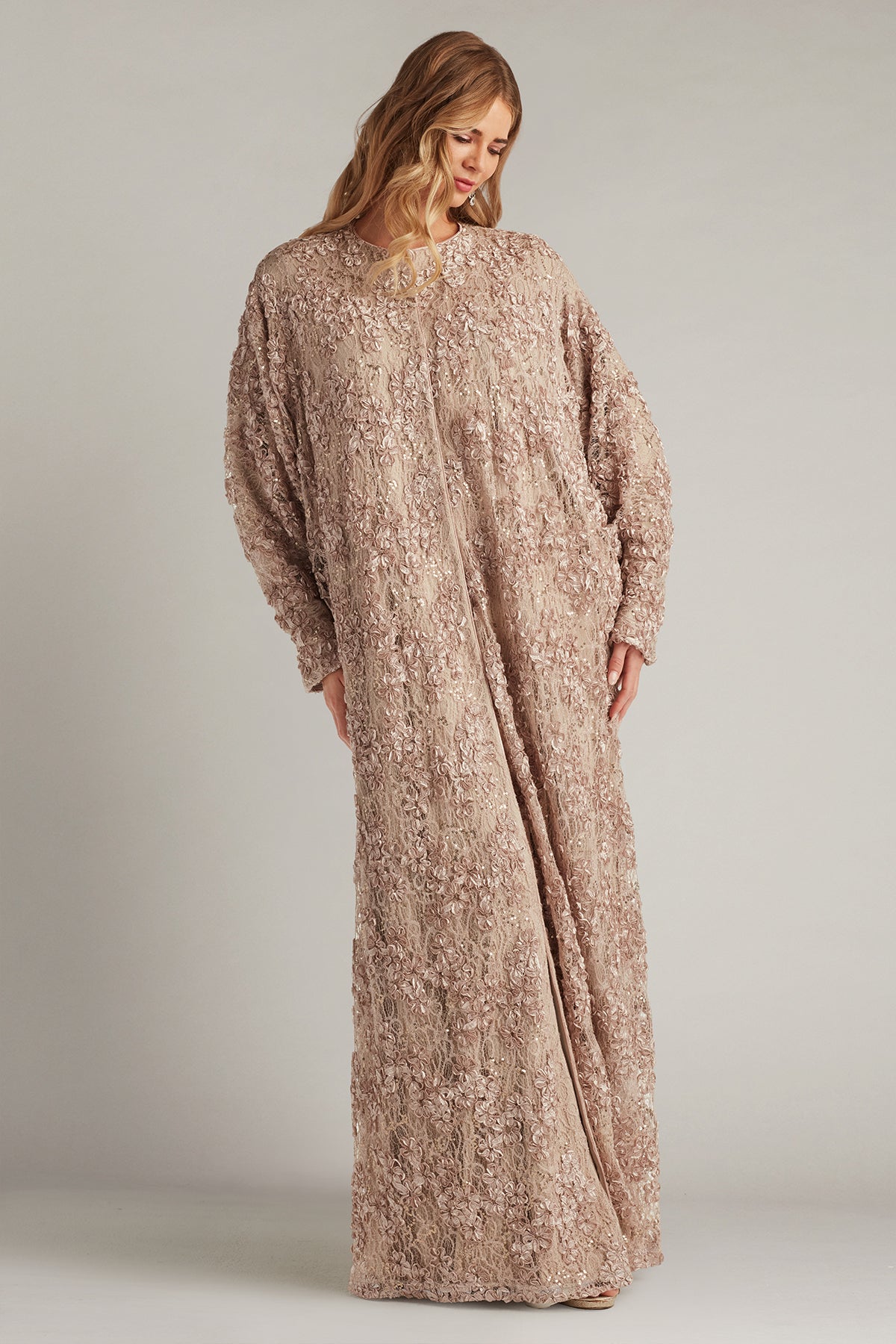 Crew/High-Neck Floor-Length Lace Formal Sheath/Column Tadashi Shoji BUK18270L