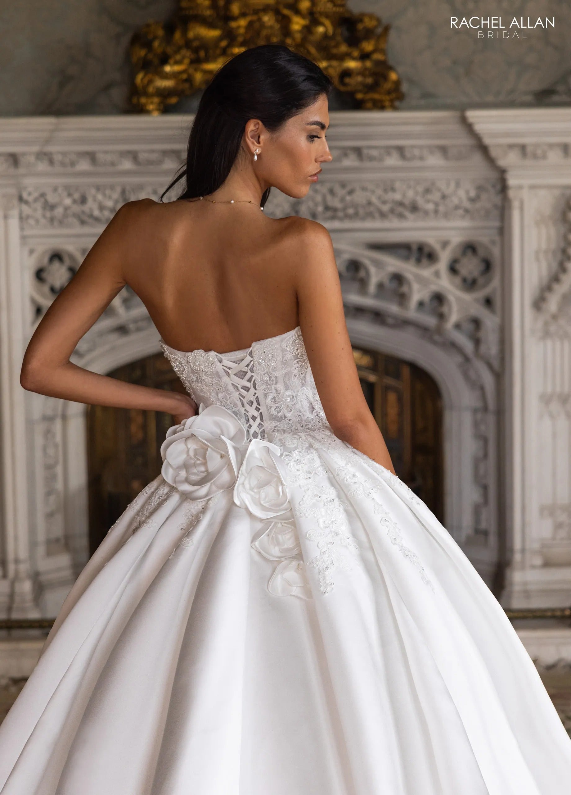 Ivory Sweetheart Floor-Length Mikado Wedding Dress Ball Gown with Lace Bodice Rachel Allan RB6195