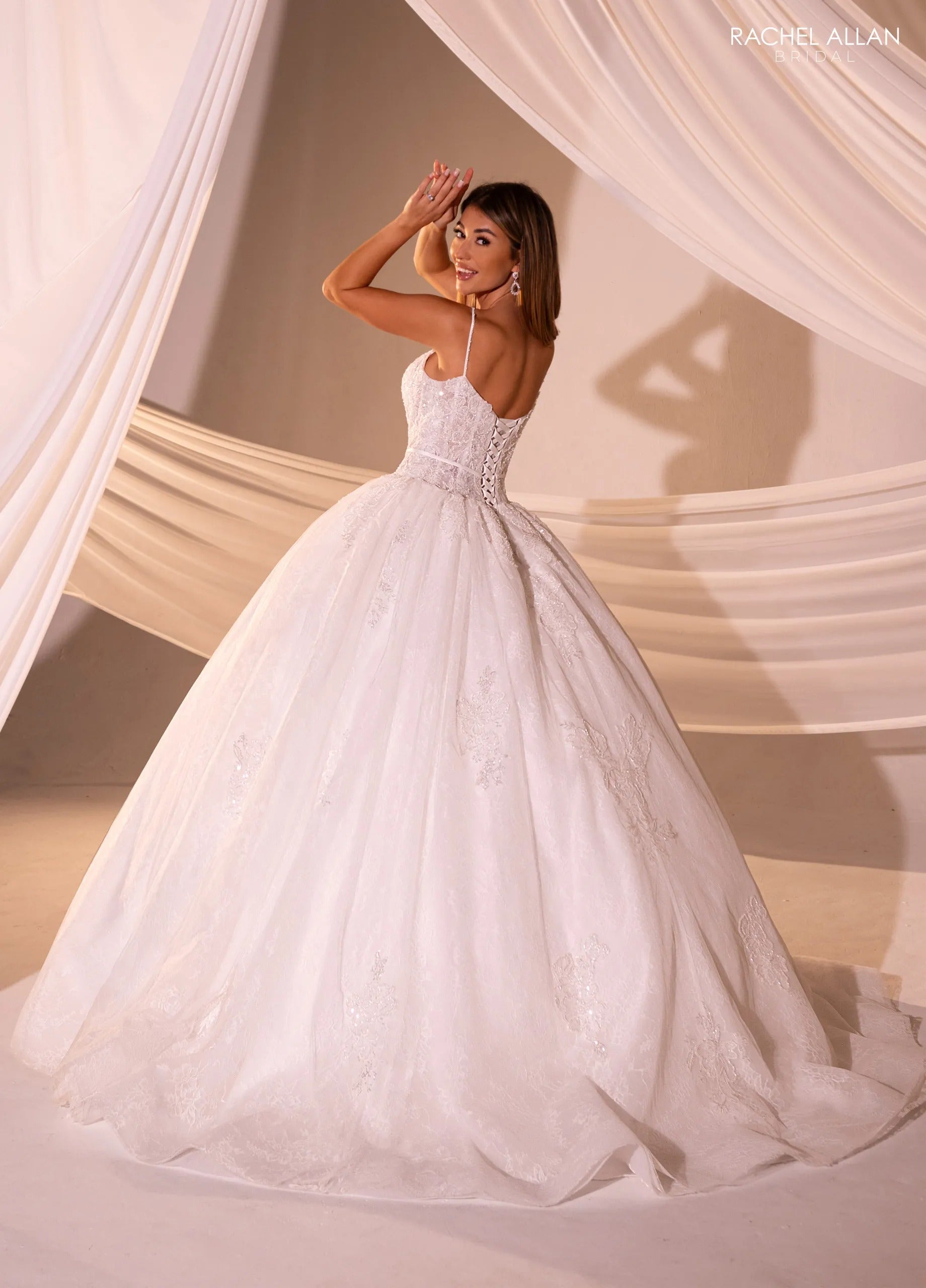 Ivory Sweetheart Floor-Length Tulle and Lace Bridal Ball Gown with Bow Detail Rachel Allan RB6176