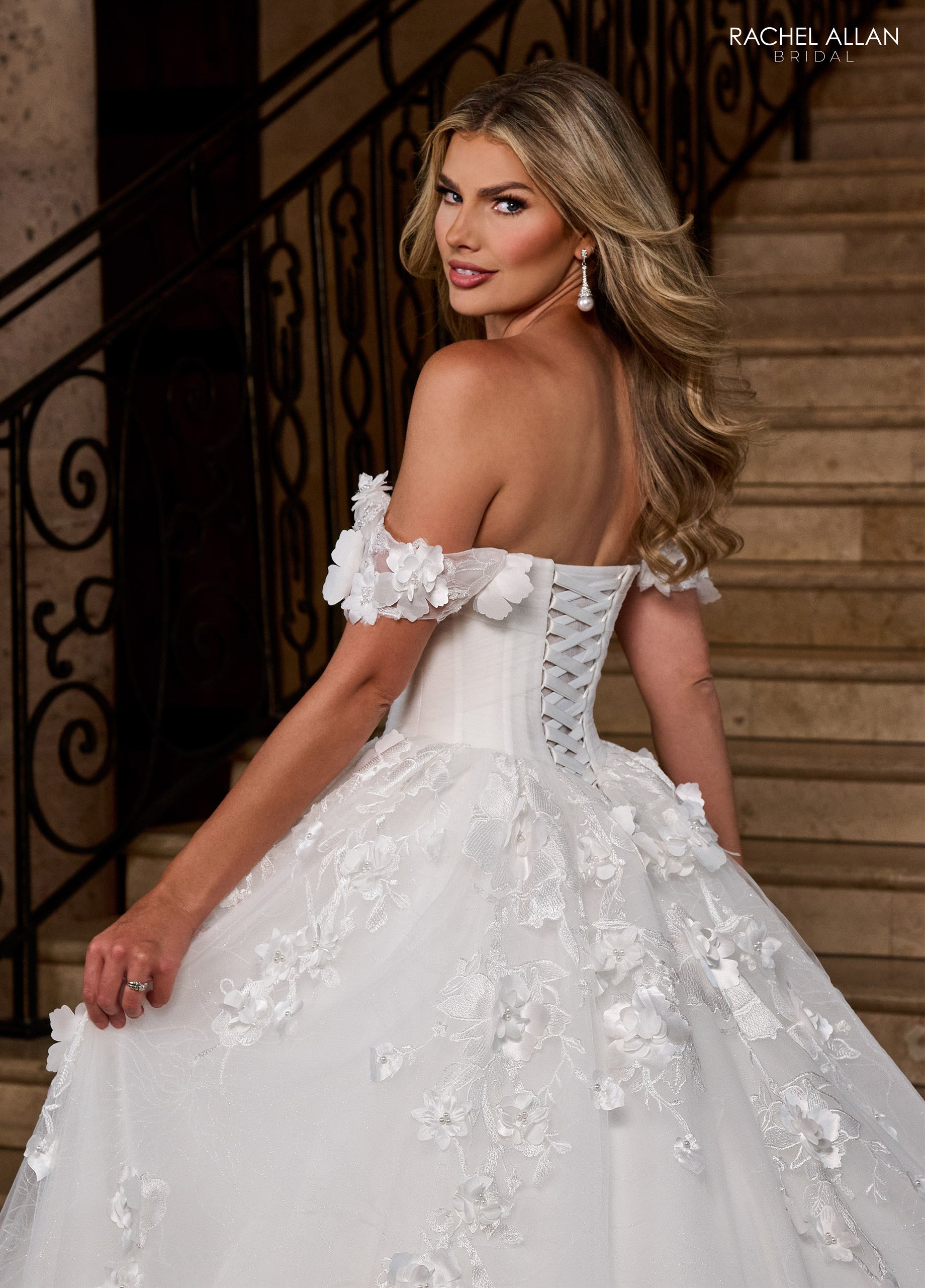 Rachel Allan RB6170 Long Beaded Floral 3D Detail Wedding Dress