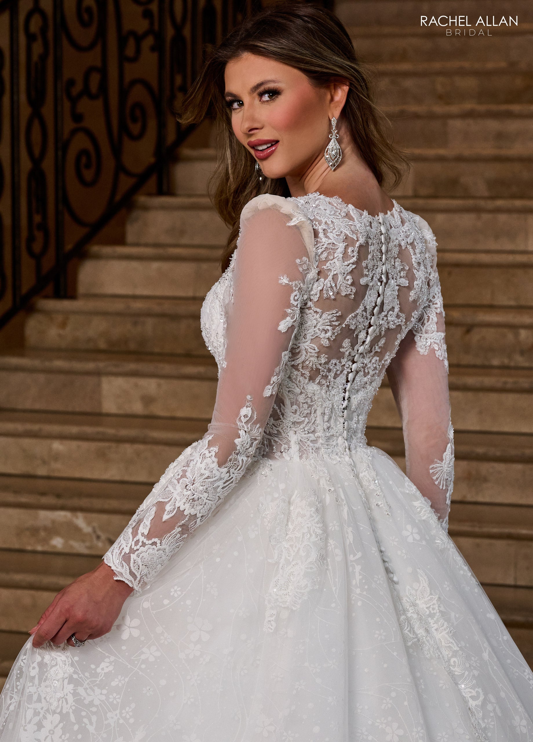 Rachel Allan RB6172 Long Glitter Beaded Lace Wedding Dress