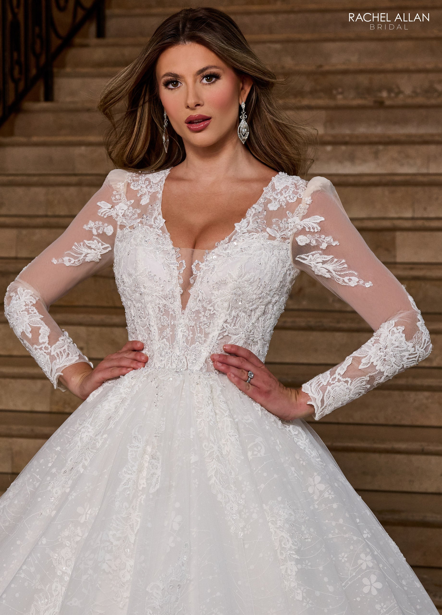 Rachel Allan RB6172 Long Glitter Beaded Lace Wedding Dress
