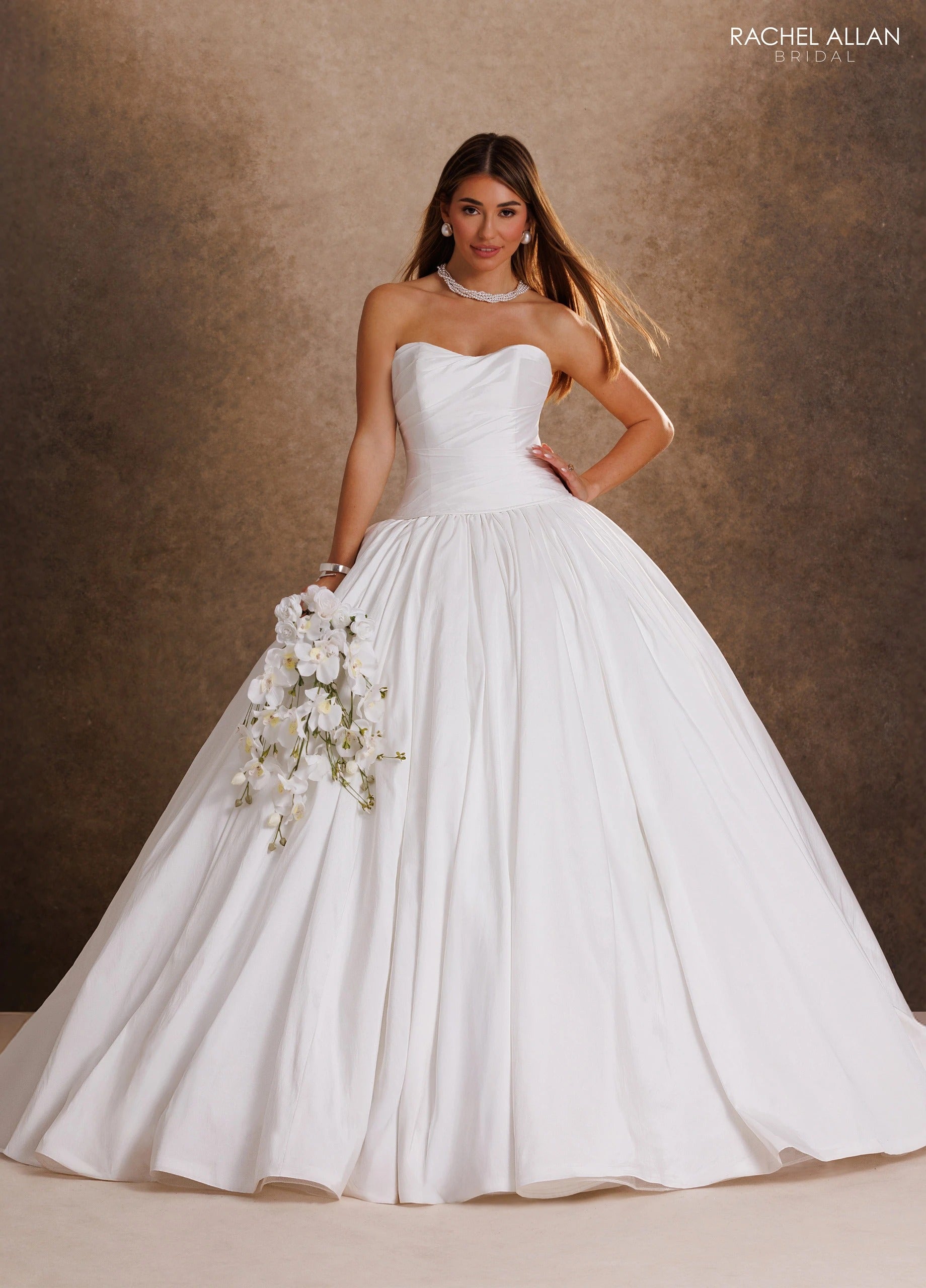Strapless Curved Neck Floor-Length Mikado Wedding Dress Ball Gown Rachel Allan RB6201