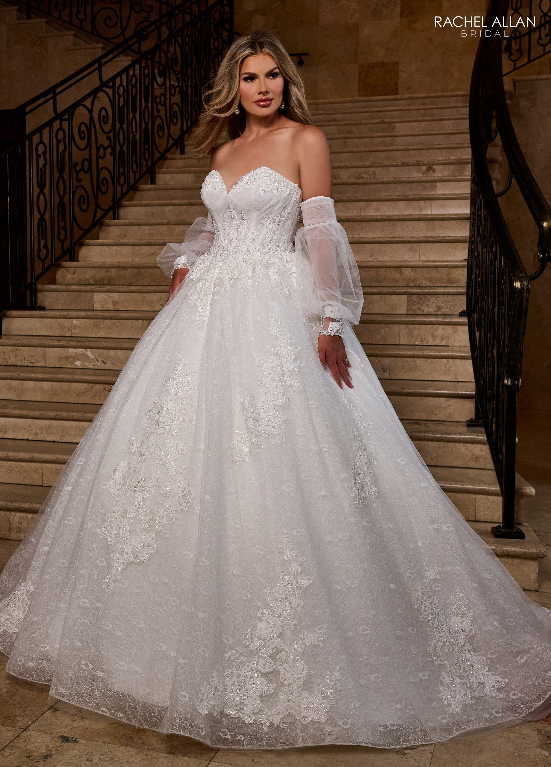 Rachel Allan RB6163 Long Floral Beaded Wedding Dress