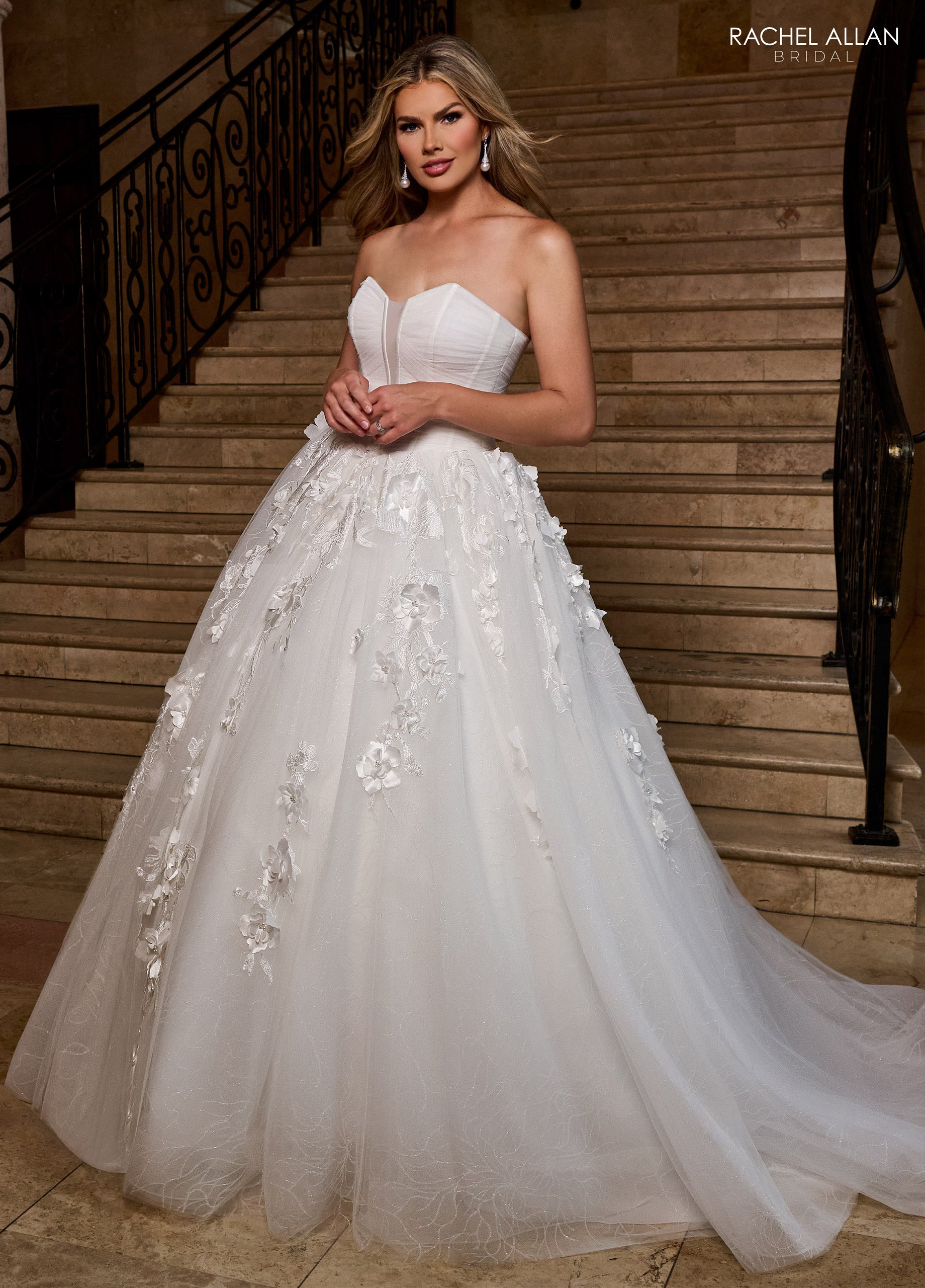 Rachel Allan RB6170 Long Beaded Floral 3D Detail Wedding Dress